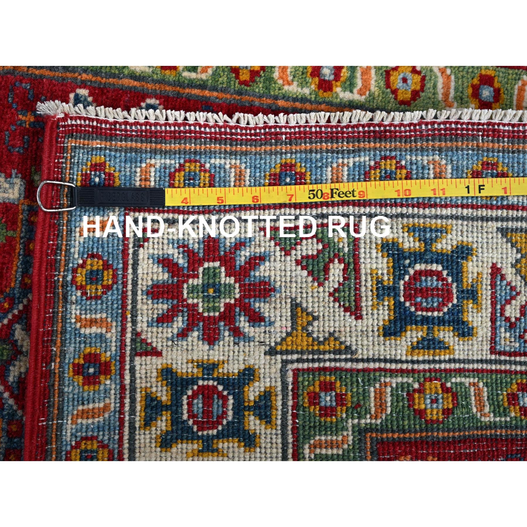 3'x4' Crimson Red, Kazak with Geometric Medallions Design, Hand Knotted, Soft and Velvety Wool, Natural Dyes, Denser Weave, Oriental Rug HR410 - Image 7