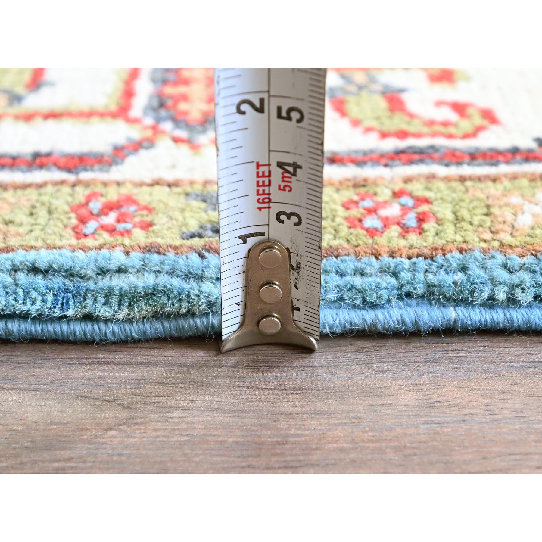 4'x6' Baby Blue, Kazak with Geometric Medallions Design, Hand Knotted, Soft and Shiny Wool, Natural Dyes, Denser Weave, Oriental Rug HR418 - Image 6