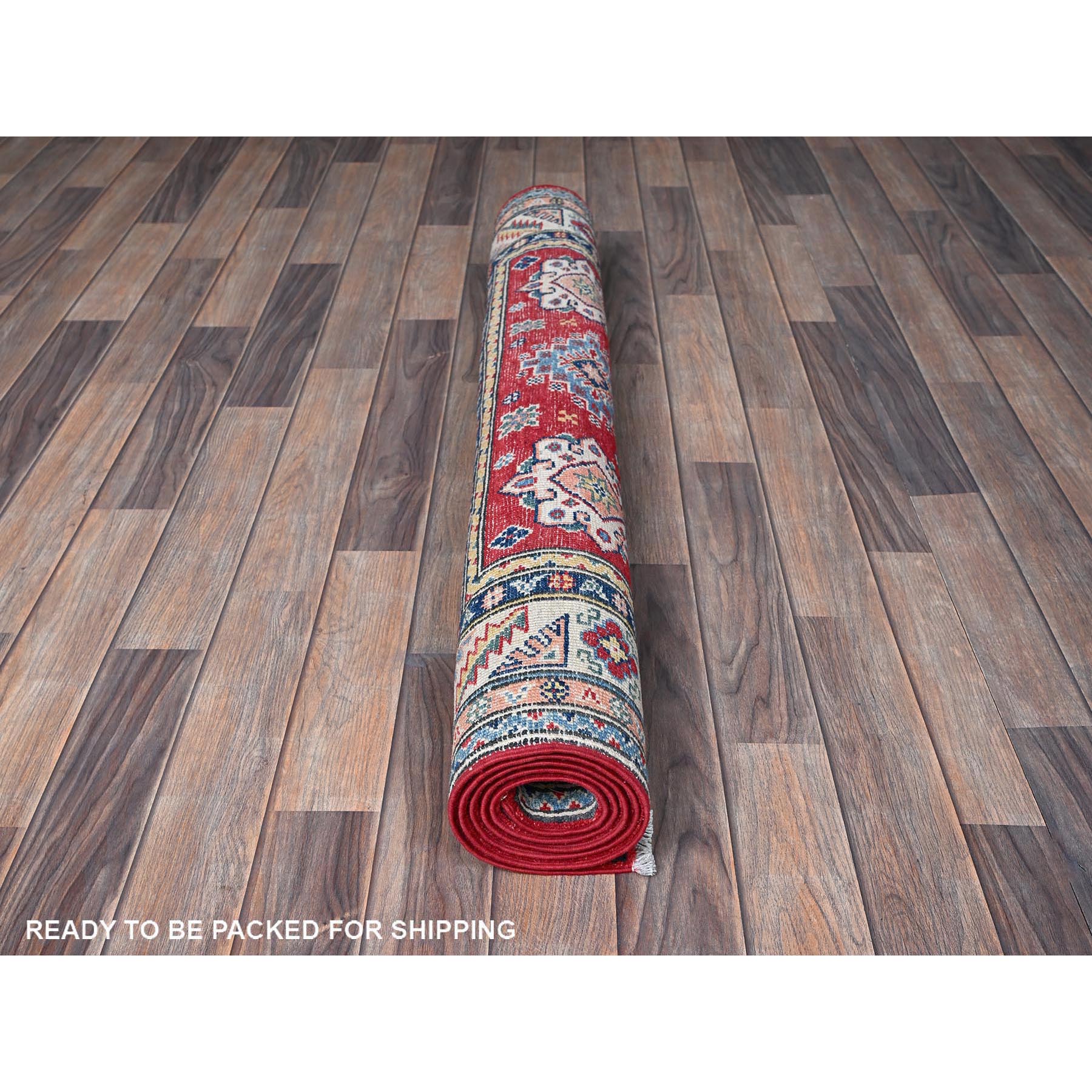 4'x6' Imperial Red, Kazak with Geometric Medallions Design, Soft and Shiny Wool, Hand Knotted, Vegetable Dyes, Denser Weave, Oriental Rug HR426 - Image 5