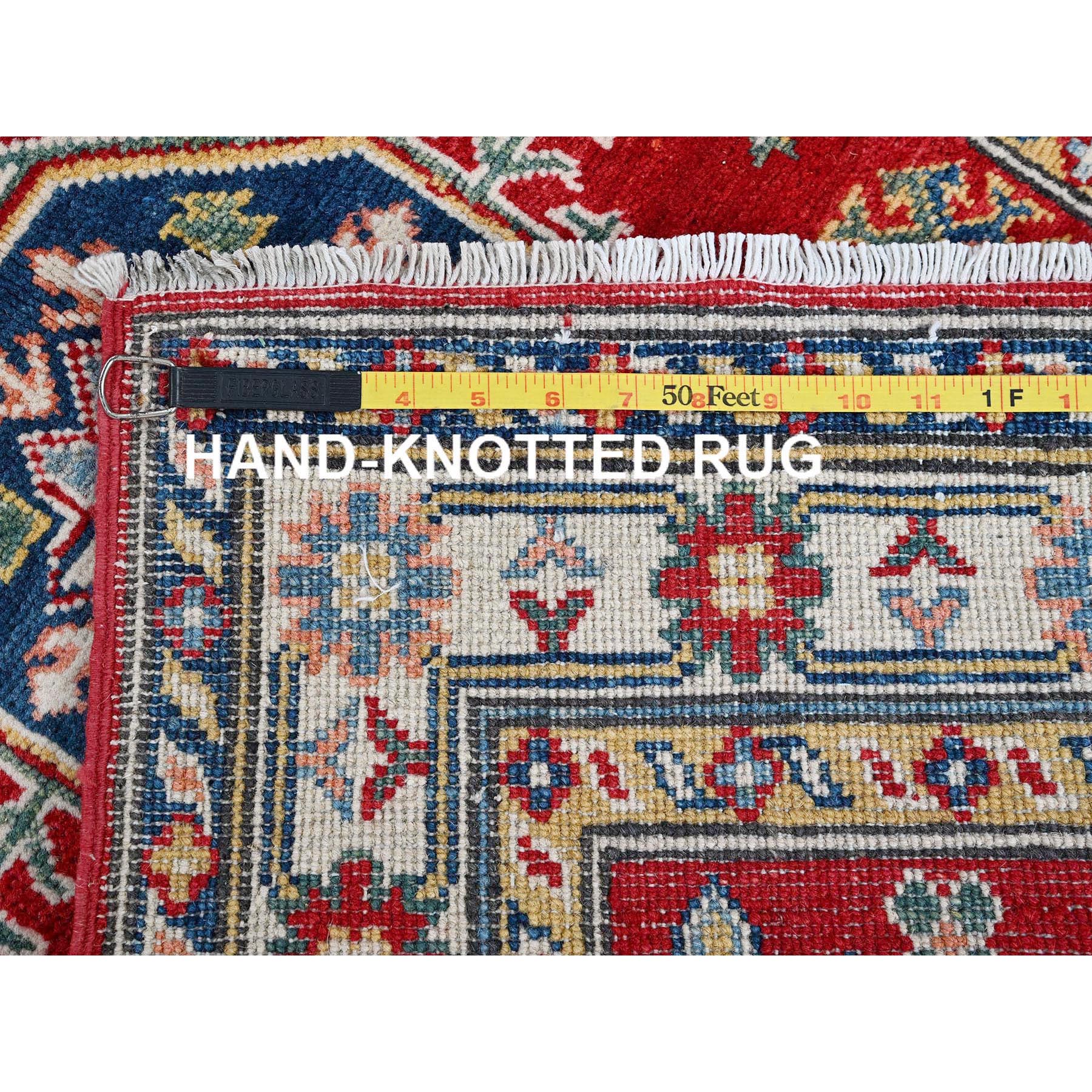 2'9"x6'8" Angels Red, Kazak with Tribal Medallions Design, Hand Knotted, Soft and Shiny Wool, Vegetable Dyes, Denser Weave, Runner, Oriental Rug HR430 - Image 7