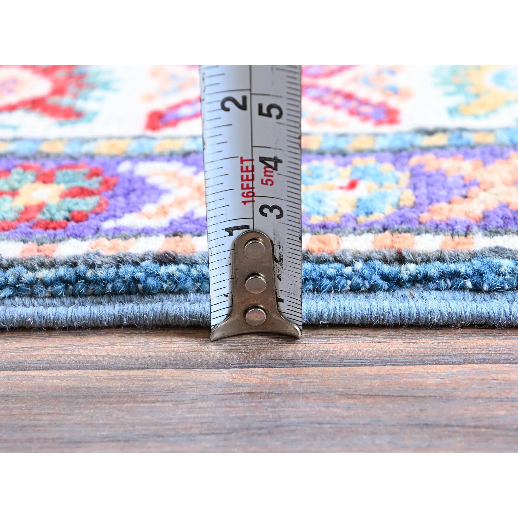 2'8"x6'4" Maya Blue, Kazak with Tribal Medallion Design, Soft and Shiny Wool, Hand Knotted, Vegetable Dyes, Denser Weave, Runner, Oriental Rug HR446 - Image 6