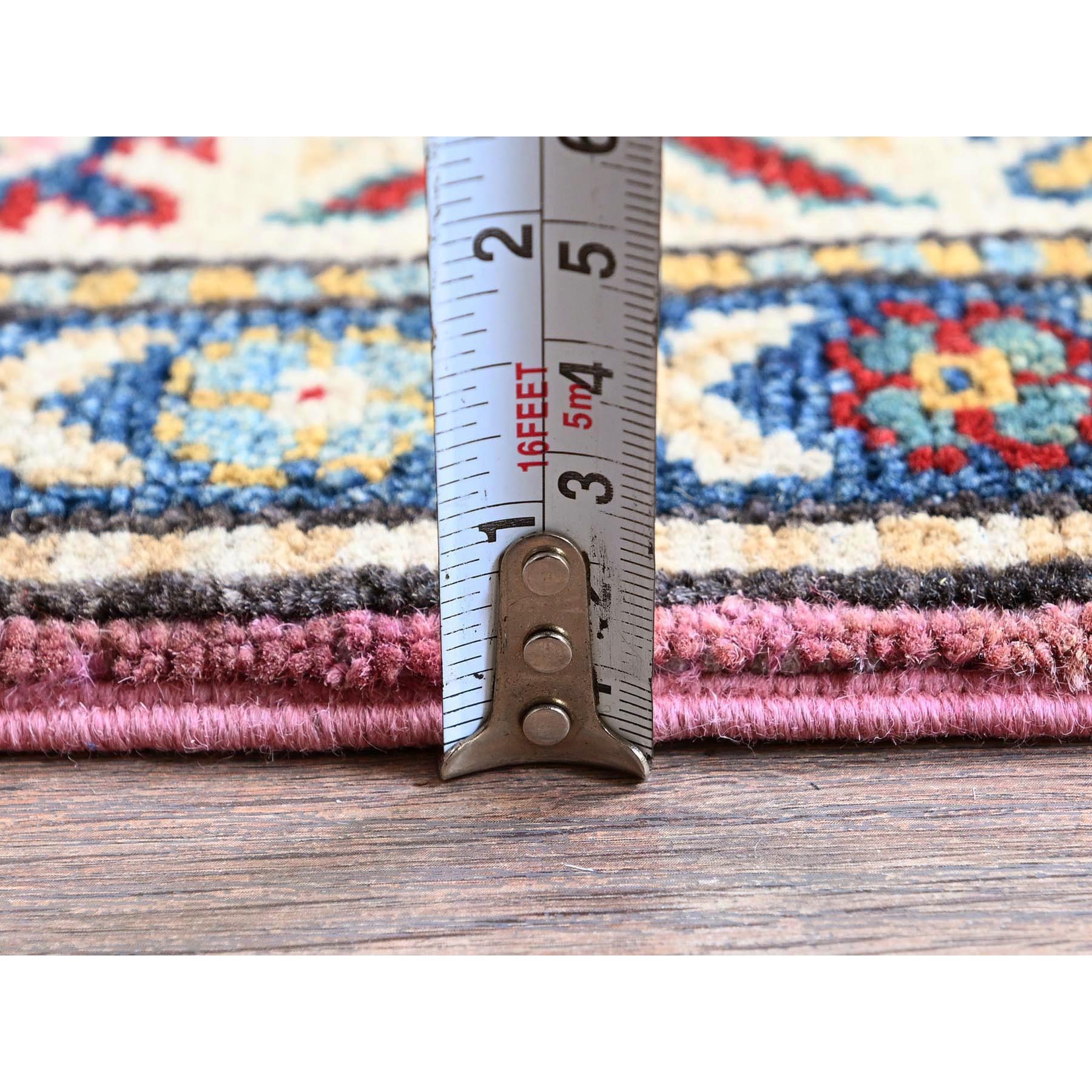 2'7"x10'1" Neon Pink, Kazak with Tribal Medallions Design, Hand Knotted, Soft and Vibrant Wool, Vegetable Dyes, Denser Weave, Runner, Oriental Rug HR455 - Image 6