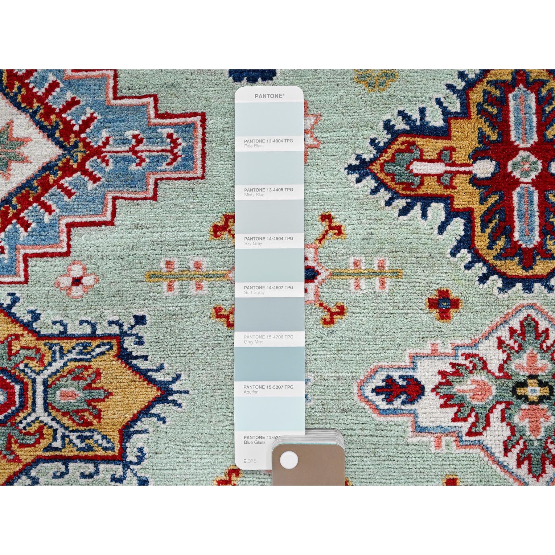 8'x9'10" Pistachio Green, Kazak with Geometric Medallions Design, Soft and Velvety Wool, Hand Knotted, Denser Weave, Vegetable Dyes, Oriental Rug HR517 - Image 8