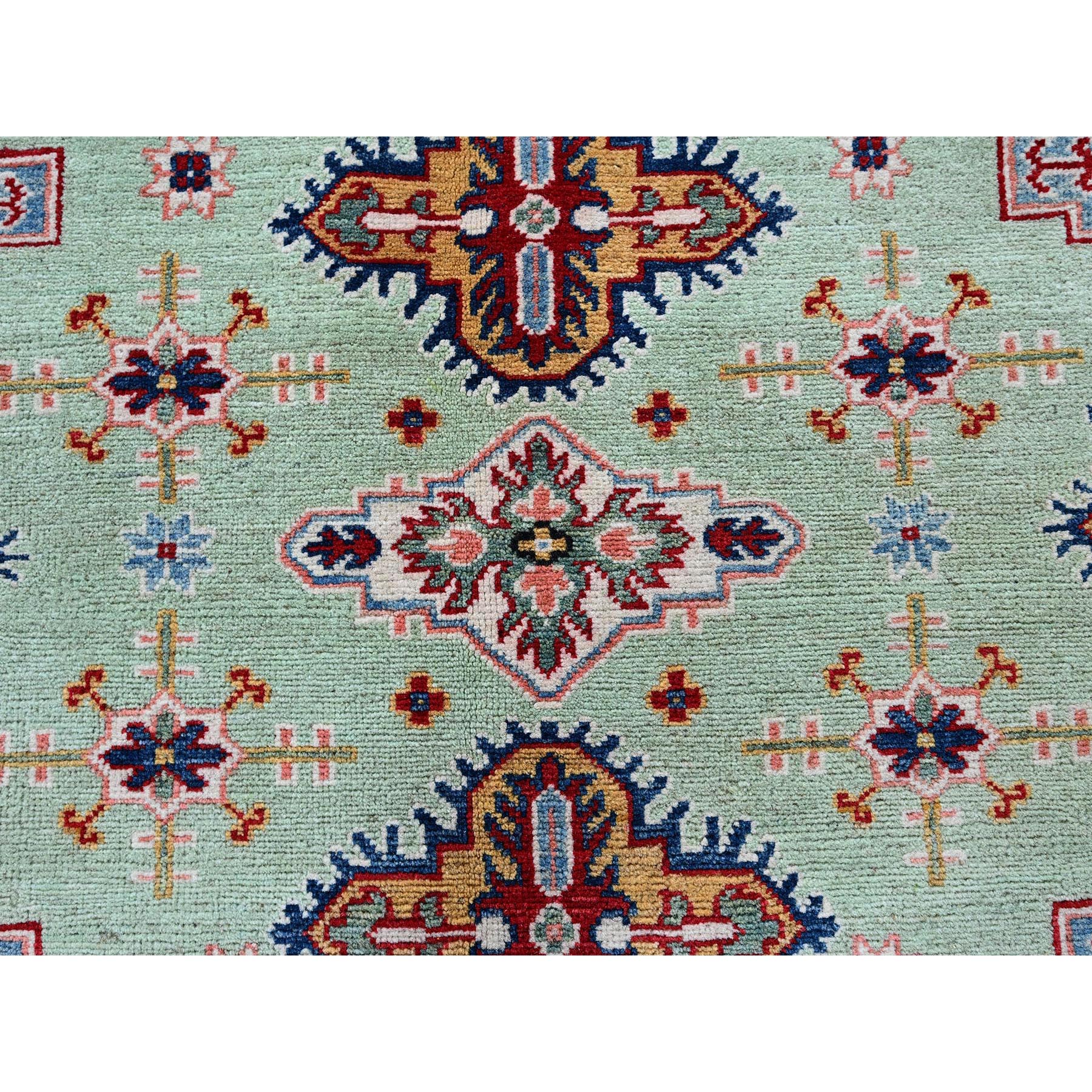 8'x9'10" Pistachio Green, Kazak with Geometric Medallions Design, Soft and Velvety Wool, Hand Knotted, Denser Weave, Vegetable Dyes, Oriental Rug HR517 - Image 9
