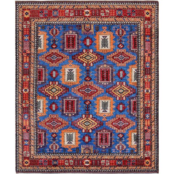 8'2"x9'9" Carolina Blue, Afghan Ersari with Turkish Knot, Caucasian Design Revival, Vegetable Dyes, Hand Knotted, Pure Wool, Oriental Rug HR549