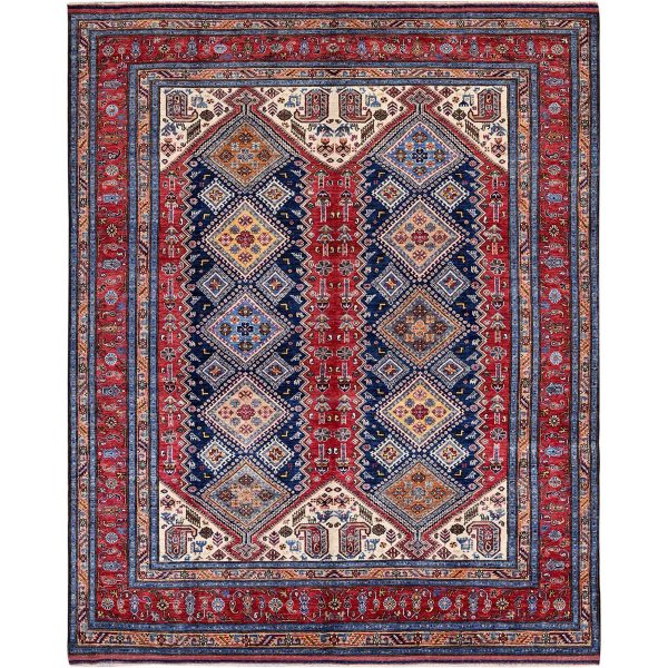 8'3"x10' Ajax Red, Afghan Ersari with Turkish Knot, Caucasian Design Revival, Vegetable Dyes, Hand Knotted, 100% Wool, Densely Woven, Oriental Rug HR556