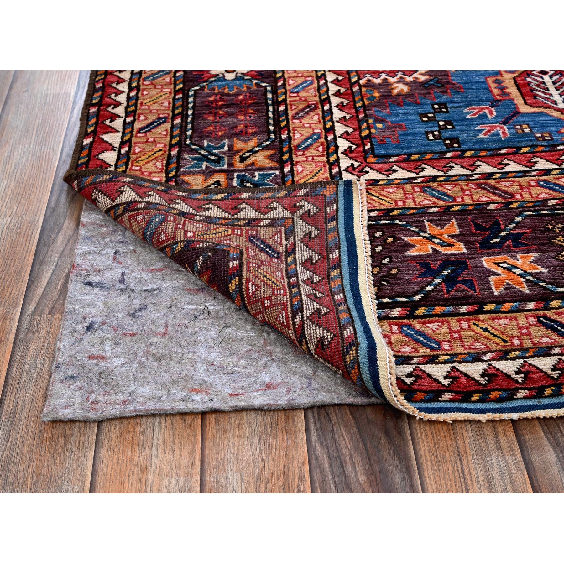 8'3"x9'6" Bayern Blue, Afghan Ersari with Turkish Knot, Caucasian Design Revival, Vegetable Dyes, Densely Woven, Hand Knotted, 100% Wool, Oriental Rug HR567 - Image 5