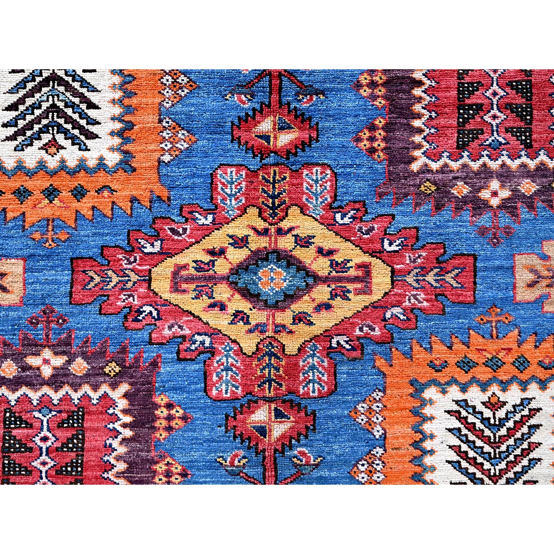 8'3"x9'6" Bayern Blue, Afghan Ersari with Turkish Knot, Caucasian Design Revival, Vegetable Dyes, Densely Woven, Hand Knotted, 100% Wool, Oriental Rug HR567 - Image 9