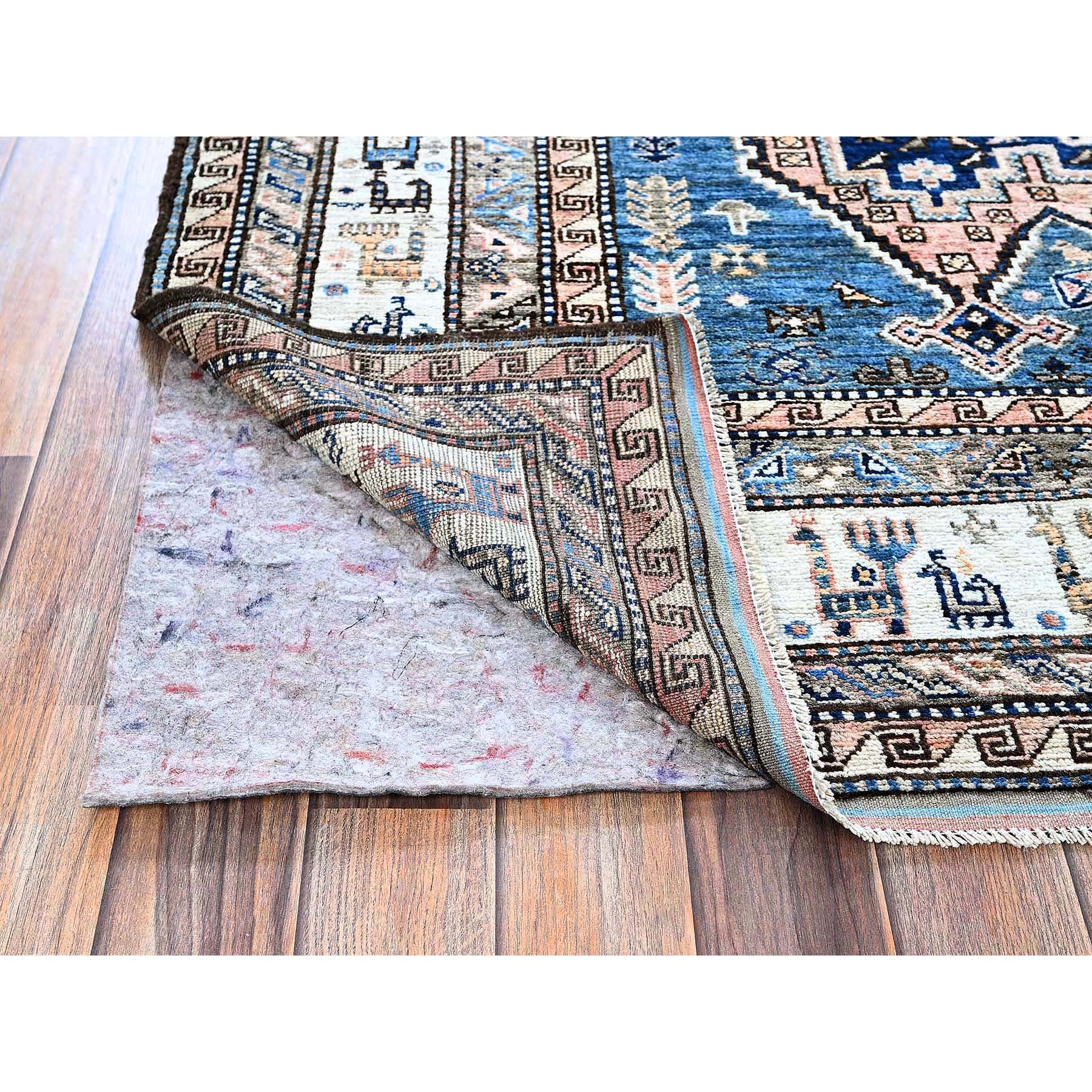 5'x6'3" Crepe Pink, Afghan Ersari with Turkish Knot, Caucasian Design Revival, Ancient Bird Figurines, Vegetable Dyes, Densely Woven, Hand Knotted, Soft Wool, Oriental Rug HR597 - Image 3
