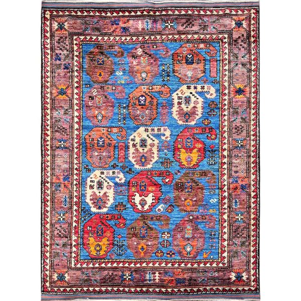 4'4"x5'9" Carolina Blue, Afghan Ersari with Turkish Knot, Caucasian Design Revival, Vegetable Dyes, Densely Woven, Hand Knotted, Soft and Velvety Wool, Oriental Rug HR604
