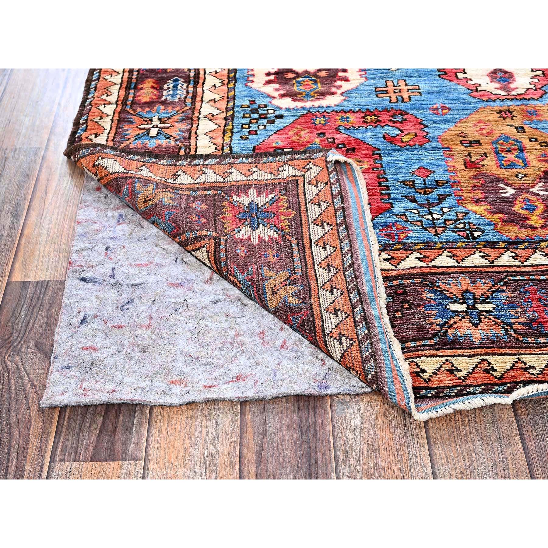 4'5"x5'10" Bayern Blue, Afghan Ersari with Turkish Knot, Caucasian Design Revival, Vegetable Dyes, Densely Woven, Hand Knotted, Soft 100% Wool, Oriental Rug HR605 - Image 3