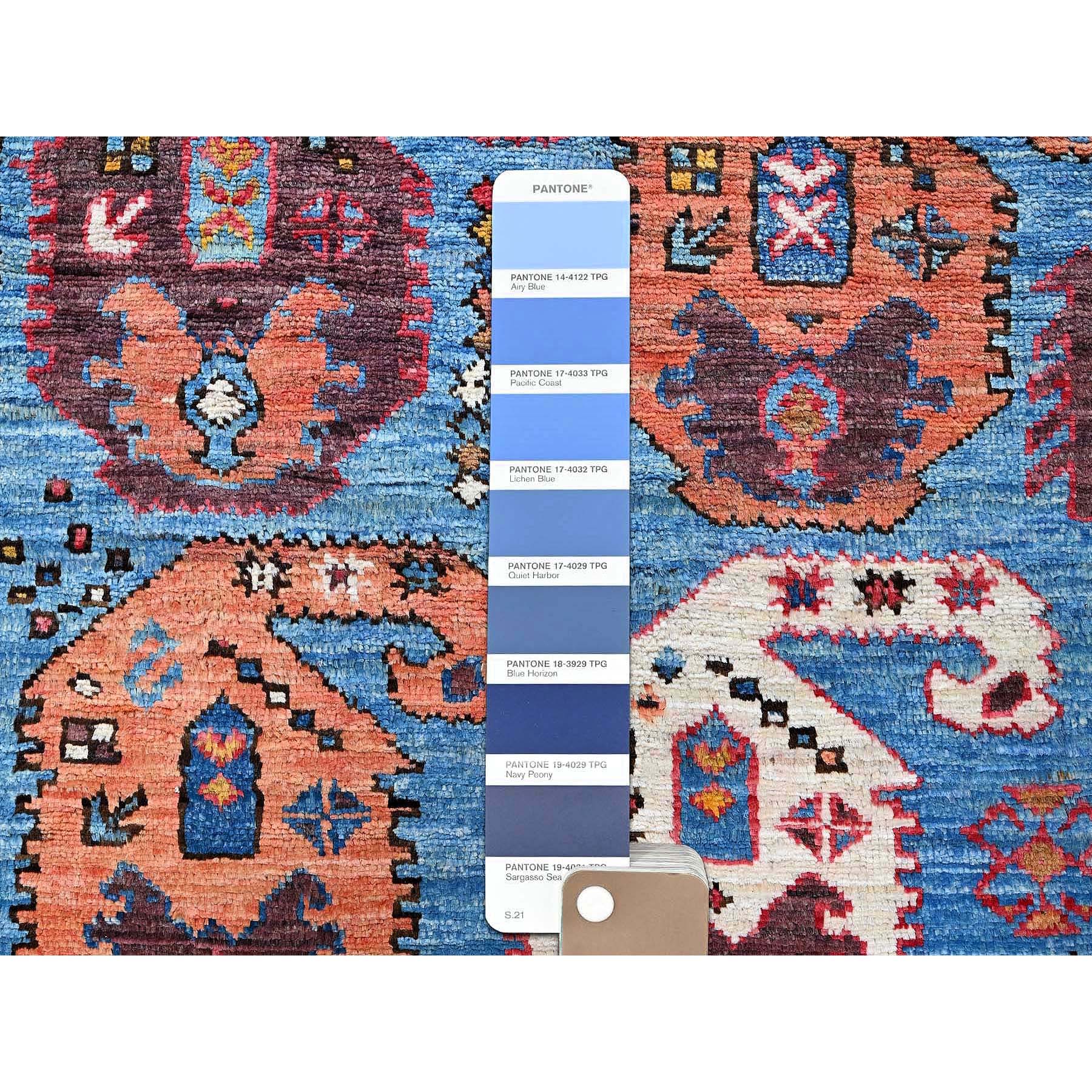 4'5"x5'10" Bayern Blue, Afghan Ersari with Turkish Knot, Caucasian Design Revival, Vegetable Dyes, Densely Woven, Hand Knotted, Soft 100% Wool, Oriental Rug HR605 - Image 4