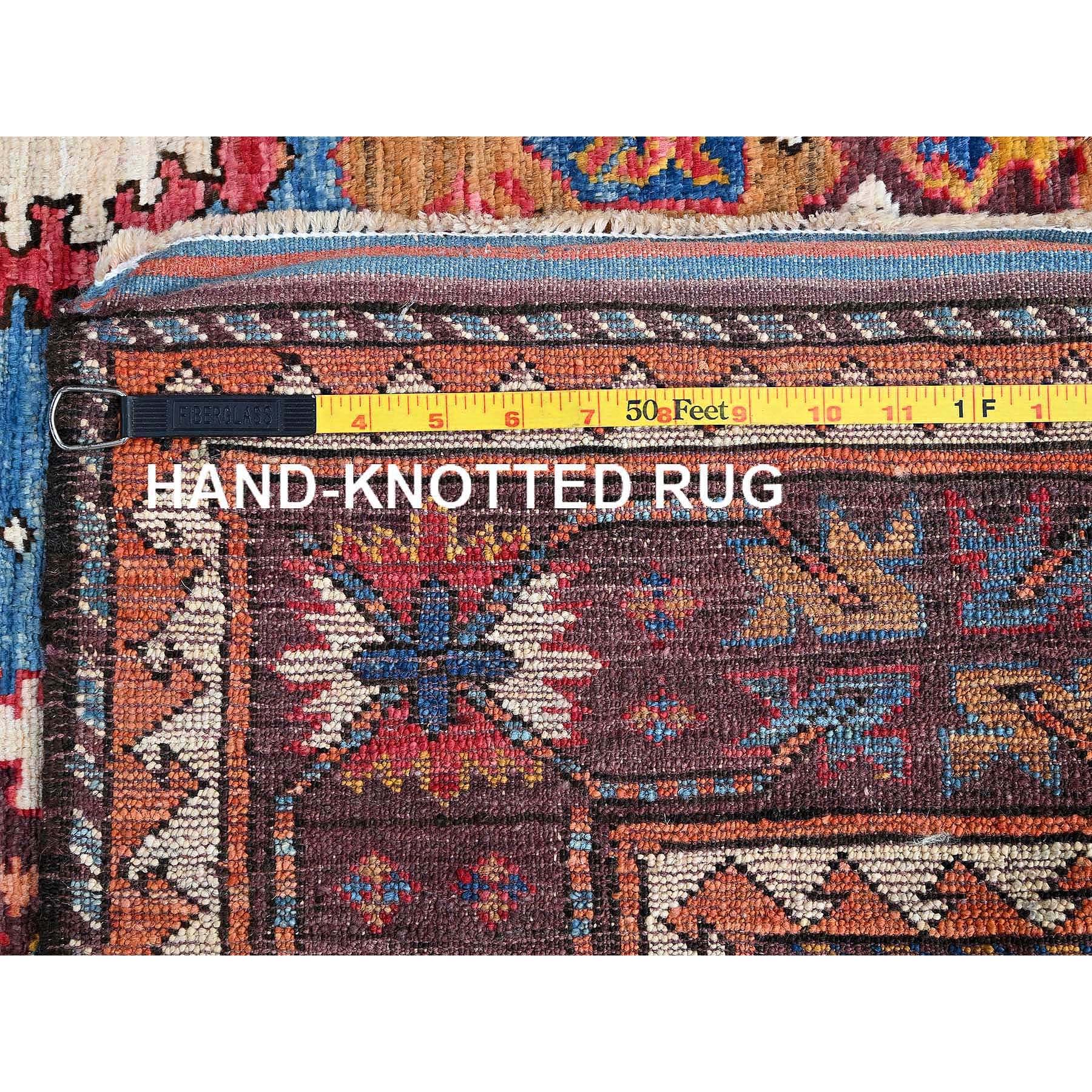 4'5"x5'10" Bayern Blue, Afghan Ersari with Turkish Knot, Caucasian Design Revival, Vegetable Dyes, Densely Woven, Hand Knotted, Soft 100% Wool, Oriental Rug HR605 - Image 7