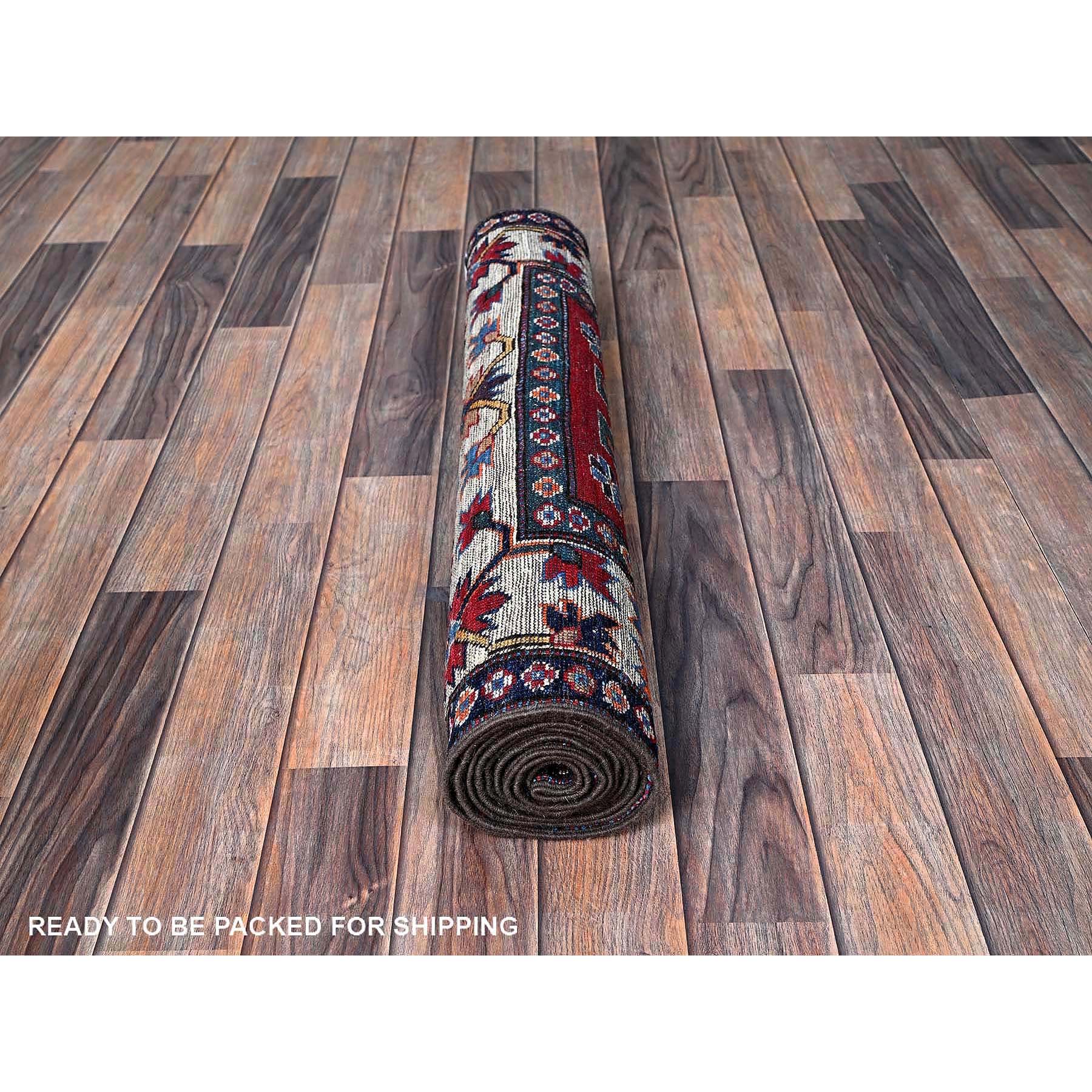 2'8"x8'2" Crimson Red, Colorful Afghan Ersari with Turkish Knot, Caucasian Design Revival, Vegetable Dyes, Densely Woven, Hand Knotted, Soft Wool, Runner, Oriental Rug HR614 - Image 5