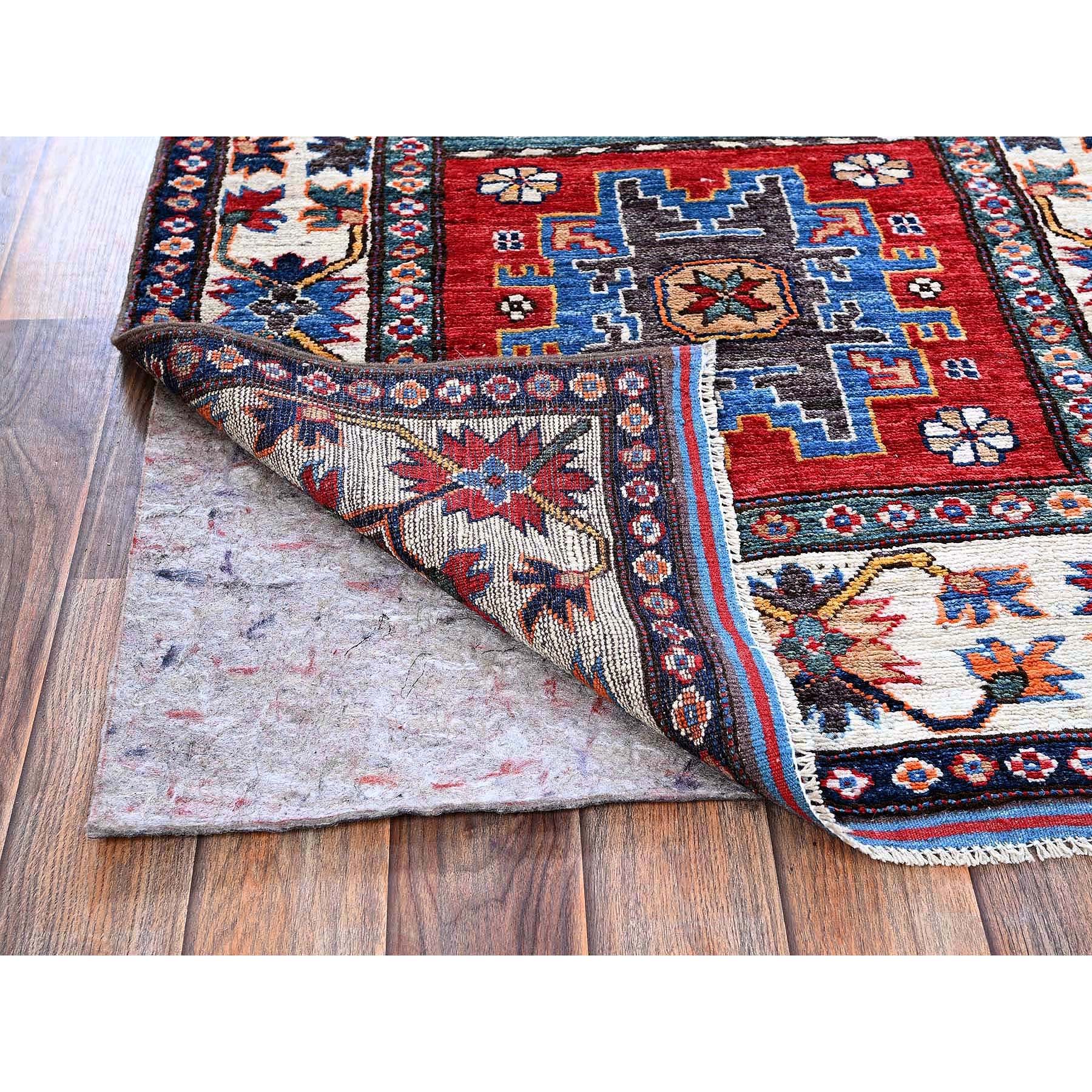 2'8"x8'3" Berry Red, Hand Knotted, Colorful Afghan Ersari with Turkish Knot, Caucasian Design Revival, Vegetable Dyes, Densely Woven, Soft Wool, Runner, Oriental Rug HR616 - Image 3