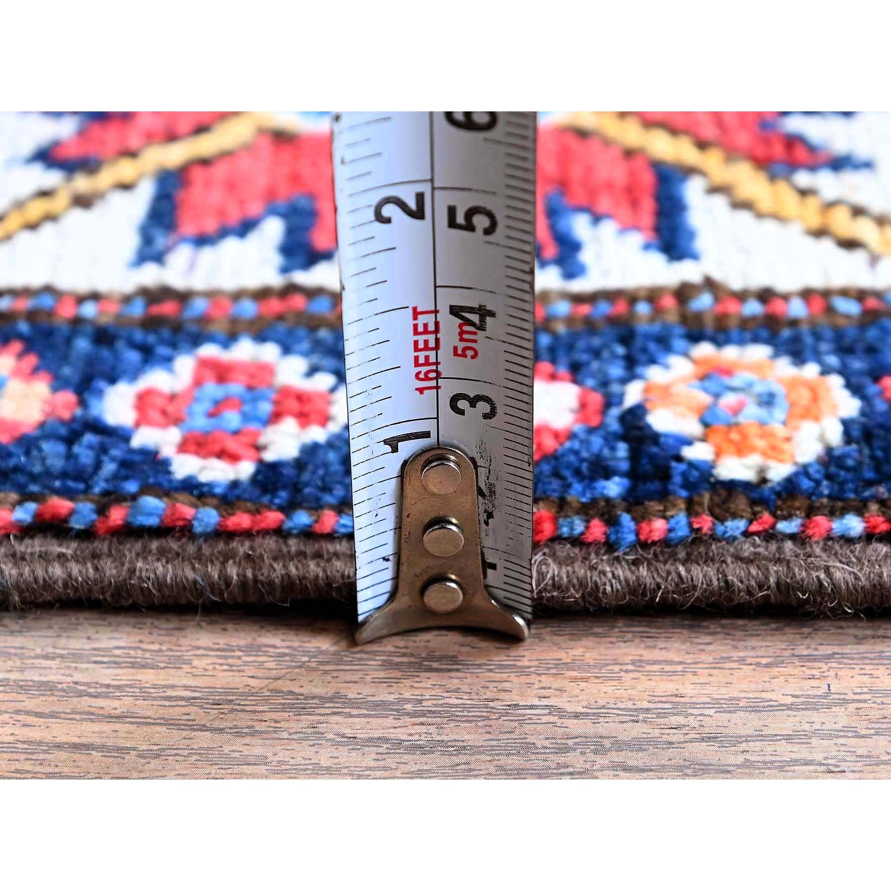 2'8"x8'3" Berry Red, Hand Knotted, Colorful Afghan Ersari with Turkish Knot, Caucasian Design Revival, Vegetable Dyes, Densely Woven, Soft Wool, Runner, Oriental Rug HR616 - Image 6