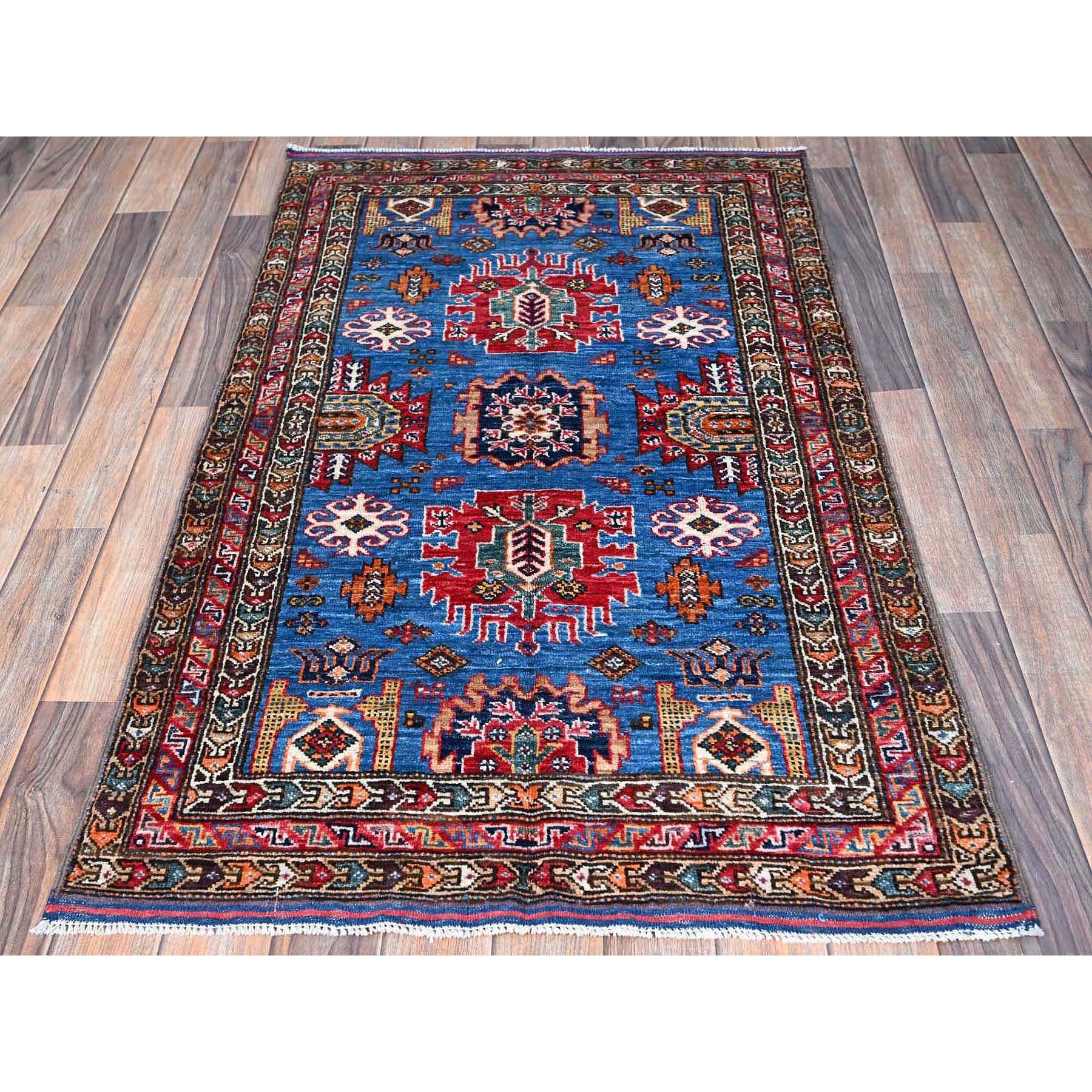 2'10"x4'6" Carolina Blue, Afghan Ersari with Turkish Knot, Caucasian Design Revival, Vegetable Dyes, Densely Woven, Hand Knotted, Soft Wool, Oriental Rug HR628 - Image 2