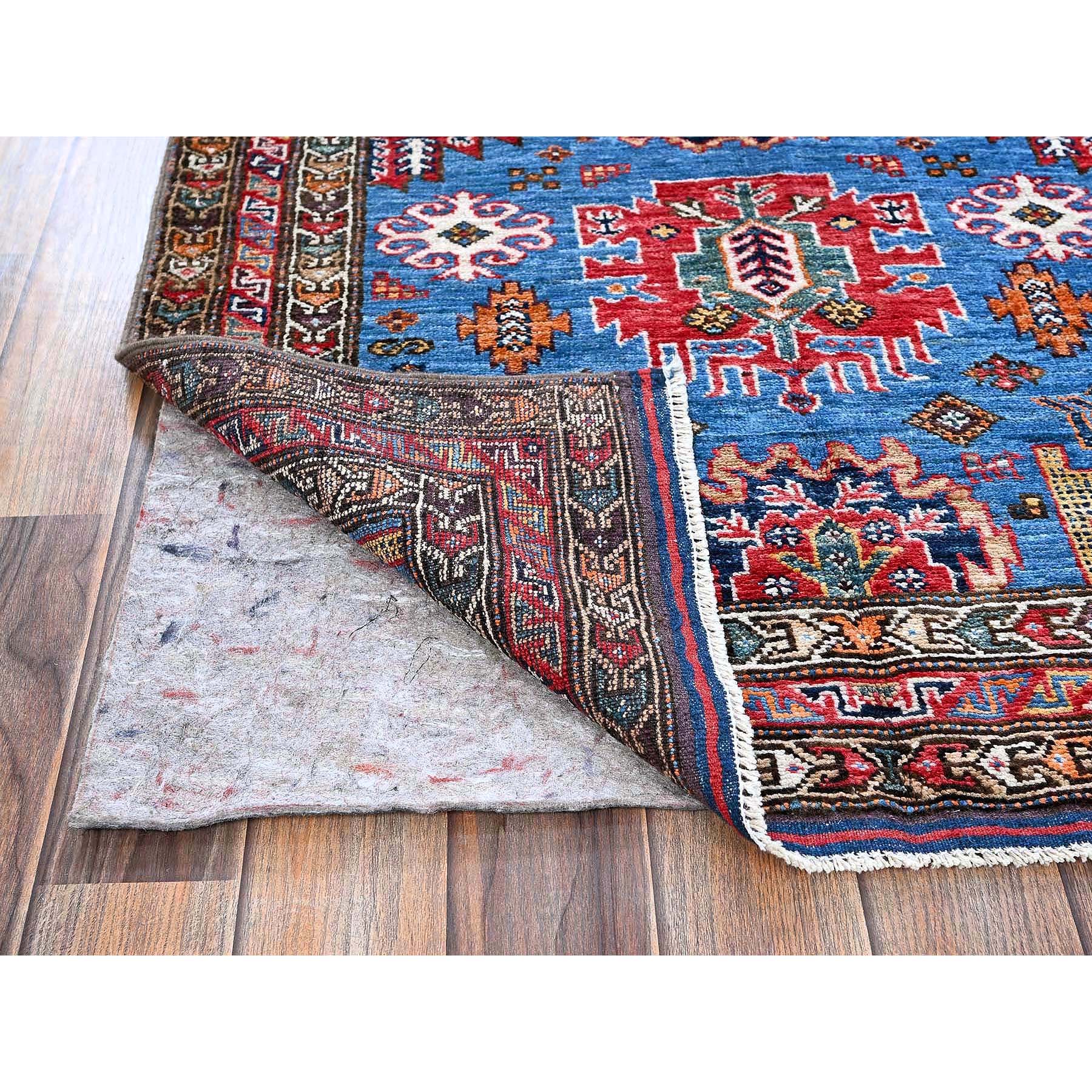 2'10"x4'6" Carolina Blue, Afghan Ersari with Turkish Knot, Caucasian Design Revival, Vegetable Dyes, Densely Woven, Hand Knotted, Soft Wool, Oriental Rug HR628 - Image 3