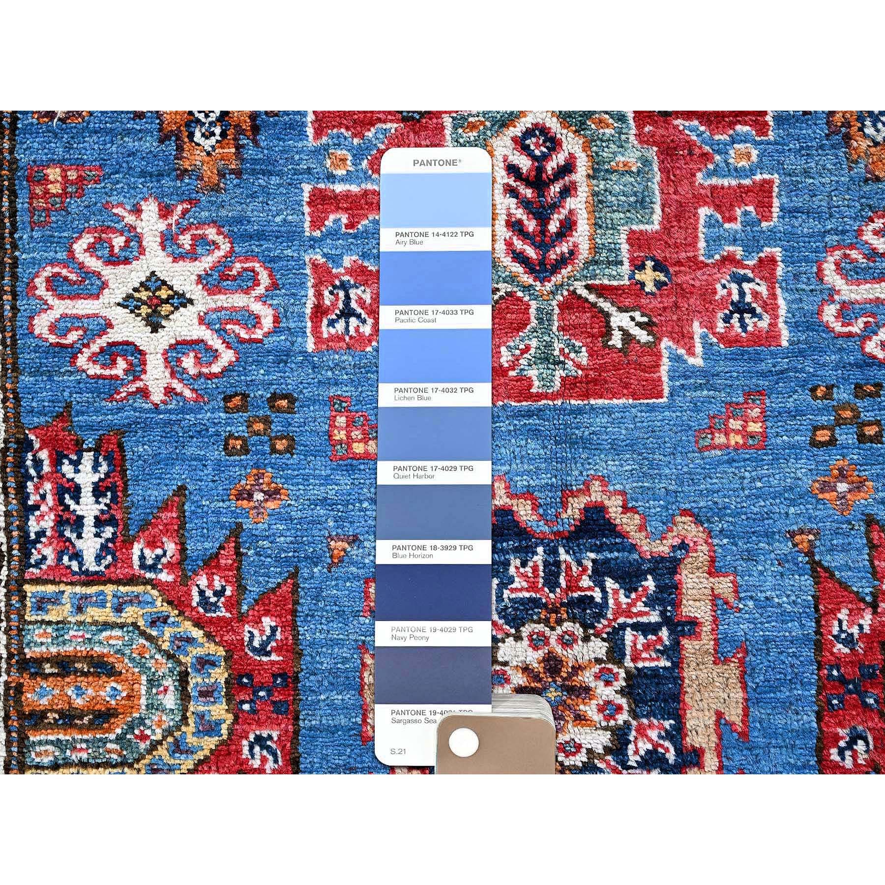 2'10"x4'6" Carolina Blue, Afghan Ersari with Turkish Knot, Caucasian Design Revival, Vegetable Dyes, Densely Woven, Hand Knotted, Soft Wool, Oriental Rug HR628 - Image 4