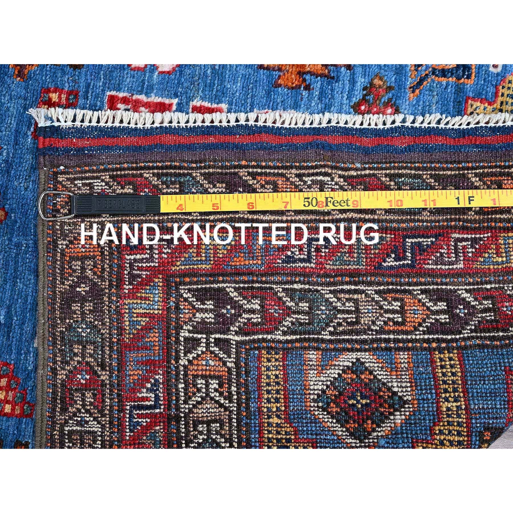 2'10"x4'6" Carolina Blue, Afghan Ersari with Turkish Knot, Caucasian Design Revival, Vegetable Dyes, Densely Woven, Hand Knotted, Soft Wool, Oriental Rug HR628 - Image 7