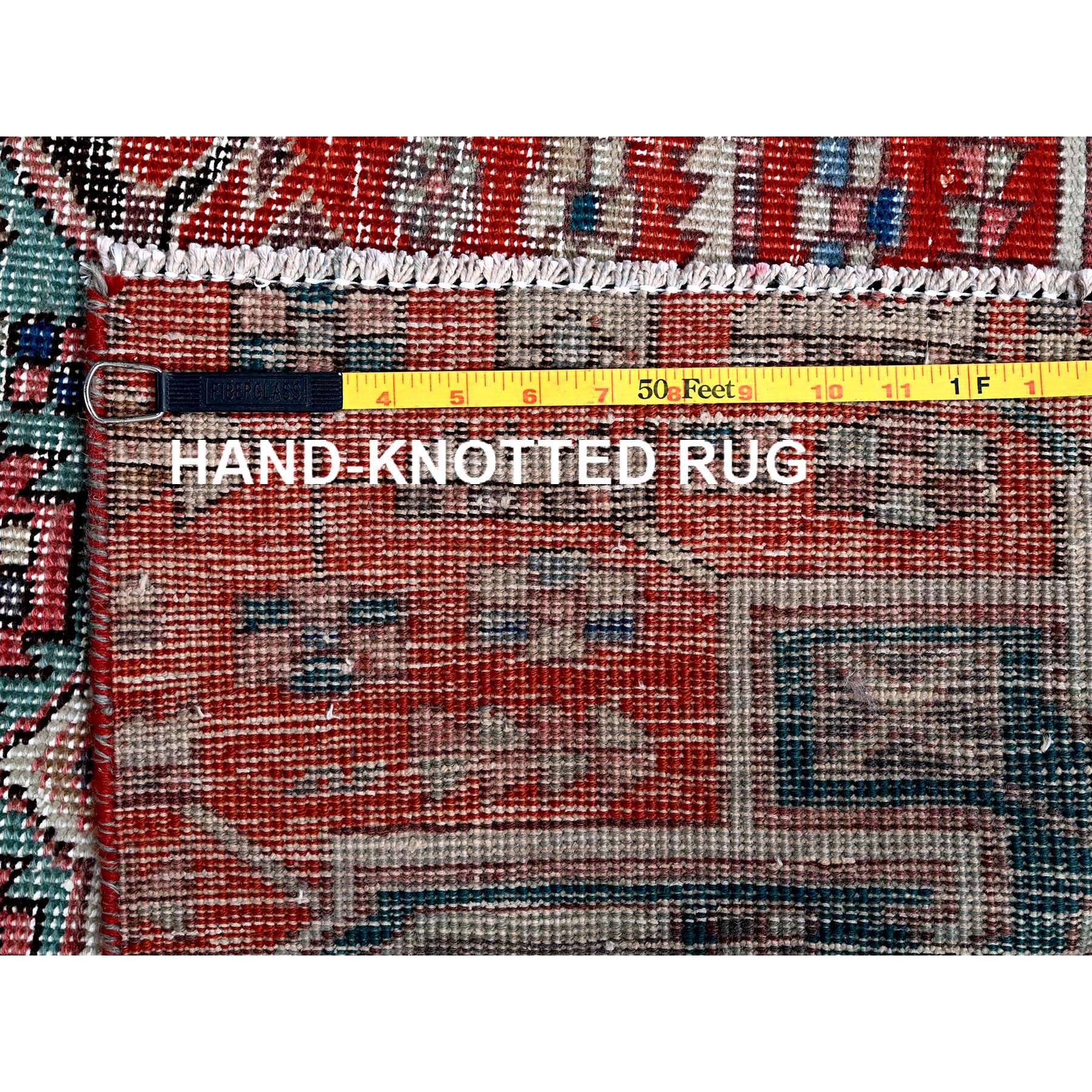 2'7"x9'3" Ajax Red, Vintage Northwest Persian with Large Medallions Design, Shaved Down, Zero Pile, Distressed, Abrash, Sides and Ends Professionally Secured, Hand Knotted, Pure Wool, Runner, Oriental Rug HR633 - Image 7
