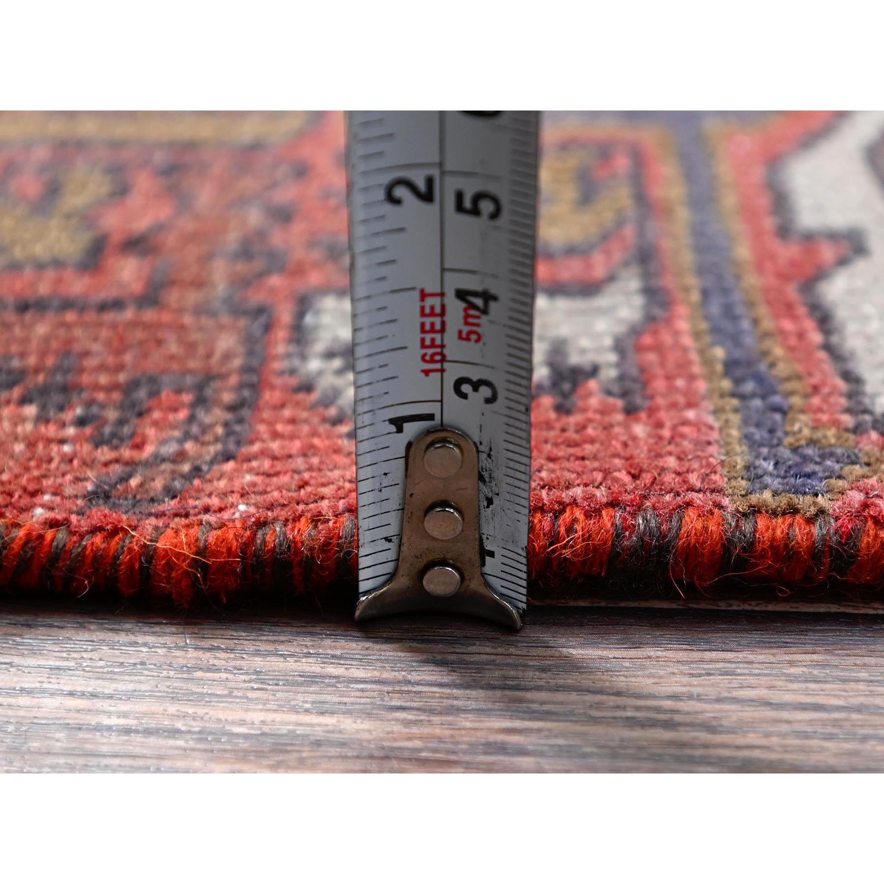 2'1"x5'4" Crimson Red, Vintage Persian Heriz with Eagle Kazak Design, Shaved Down, Zero Pile, Sides and Ends Professionally Secured, Hand Knotted, Pure Wool, Short & Narrow Runner, Oriental Rug HR638 - Image 6