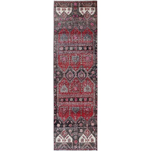 2'7"x9'1" Ruby Red, Overdyed Vintage Northwest Persian, Distressed, Shaved Down, Zero Pile, Sides and Ends Professionally Secured, Hand Knotted, Pure Wool, Runner, Oriental Rug HR640