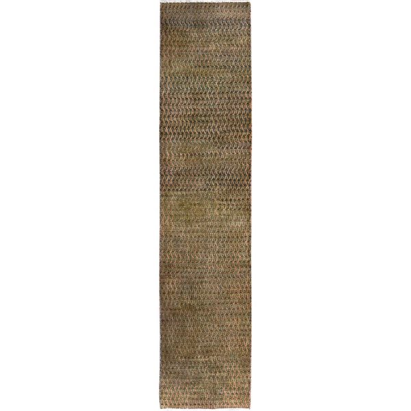 2'6"x11'5" Copper Brown, Vintage Persian Tabriz with Paisley Repetitive Intricate Pattern, Shaved Down, Zero Pile, Sides and Ends Professionally Secured, Fragment, Runner, Oriental Rug HR654