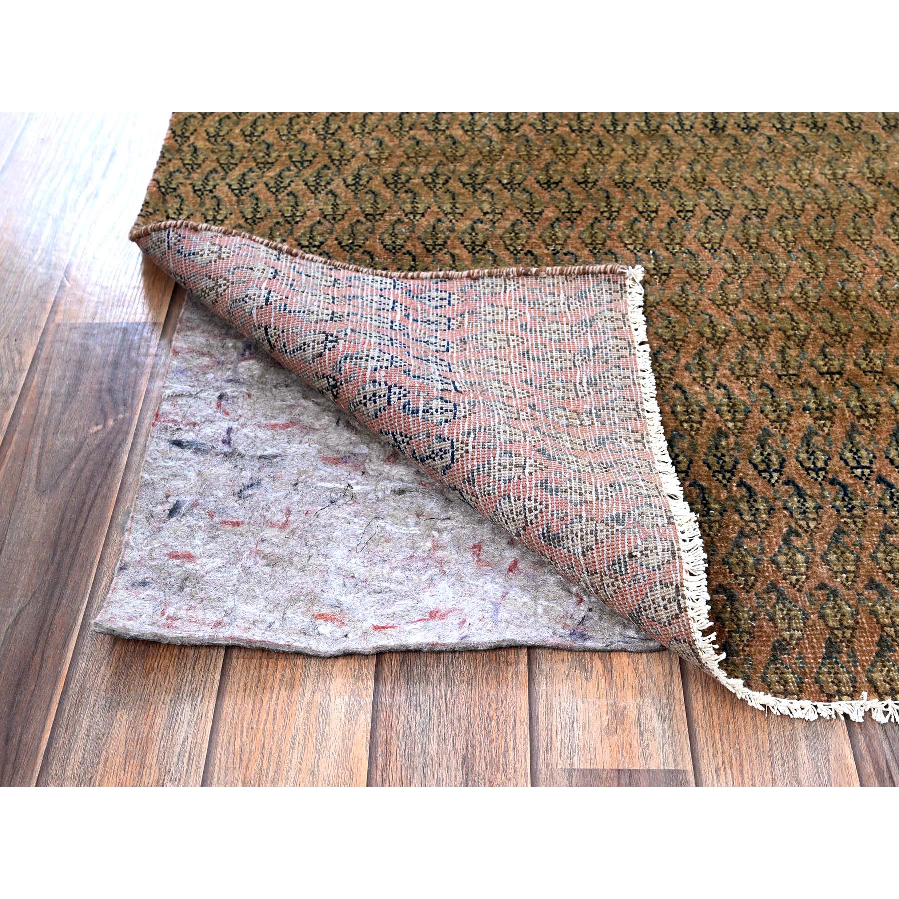 2'6"x11'5" Copper Brown, Vintage Persian Tabriz with Paisley Repetitive Intricate Pattern, Shaved Down, Zero Pile, Sides and Ends Professionally Secured, Fragment, Runner, Oriental Rug HR654 - Image 3