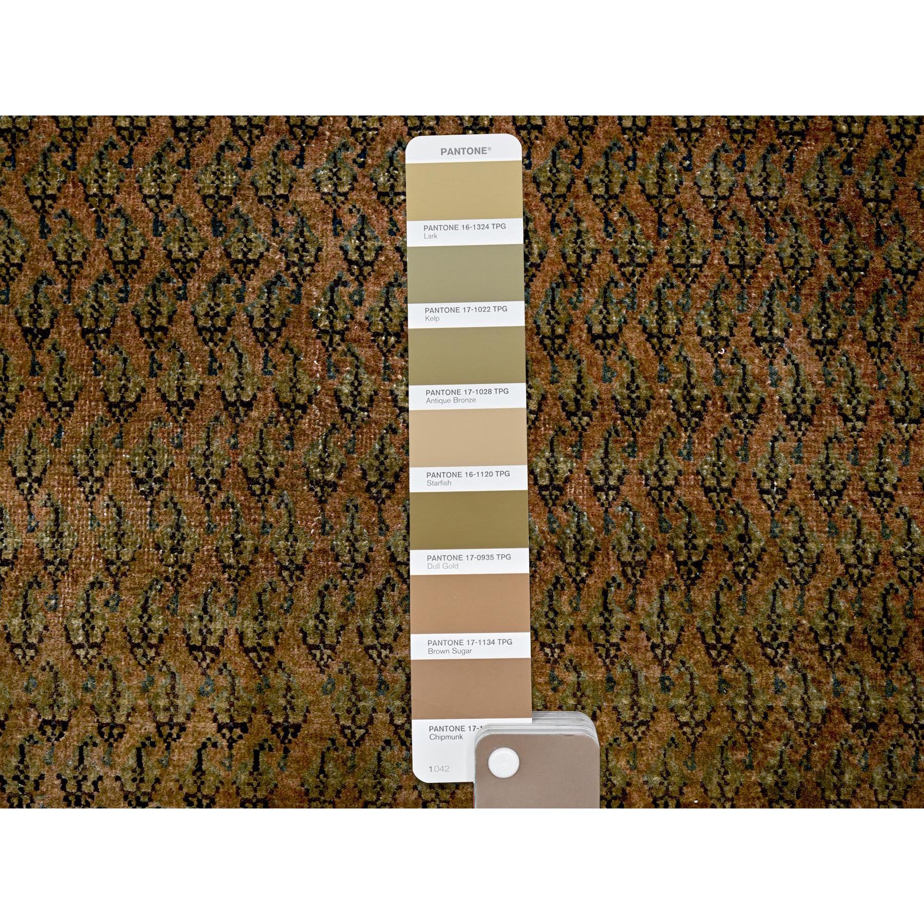 2'6"x11'5" Copper Brown, Vintage Persian Tabriz with Paisley Repetitive Intricate Pattern, Shaved Down, Zero Pile, Sides and Ends Professionally Secured, Fragment, Runner, Oriental Rug HR654 - Image 4