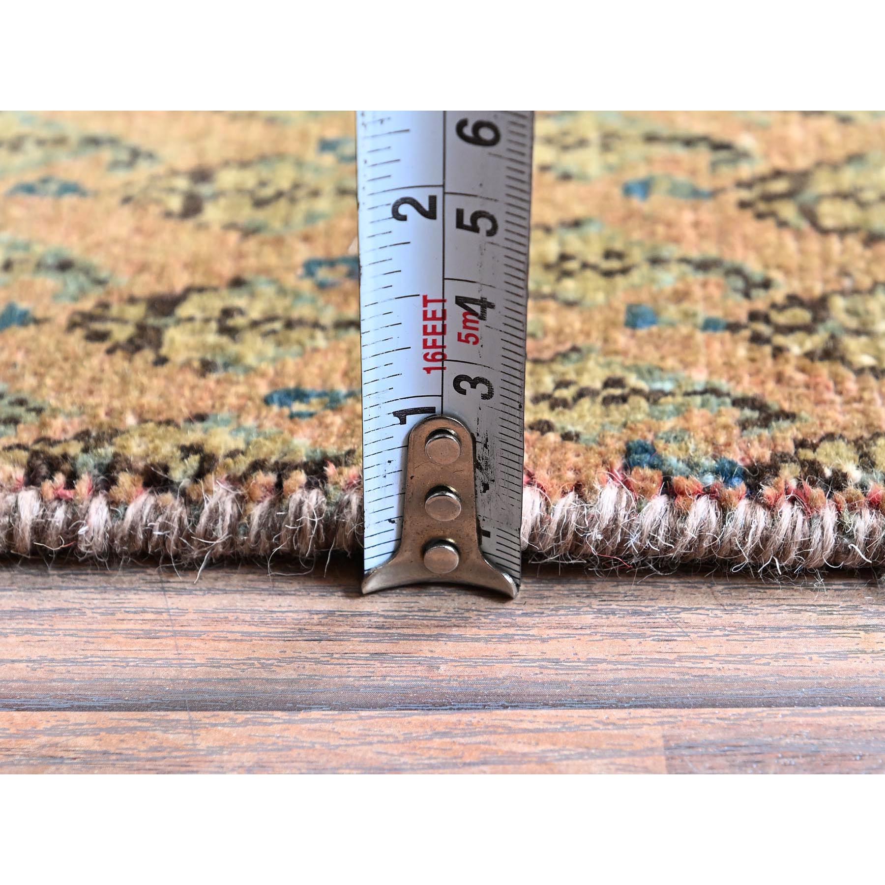 2'6"x11'5" Copper Brown, Vintage Persian Tabriz with Paisley Repetitive Intricate Pattern, Shaved Down, Zero Pile, Sides and Ends Professionally Secured, Fragment, Runner, Oriental Rug HR654 - Image 6