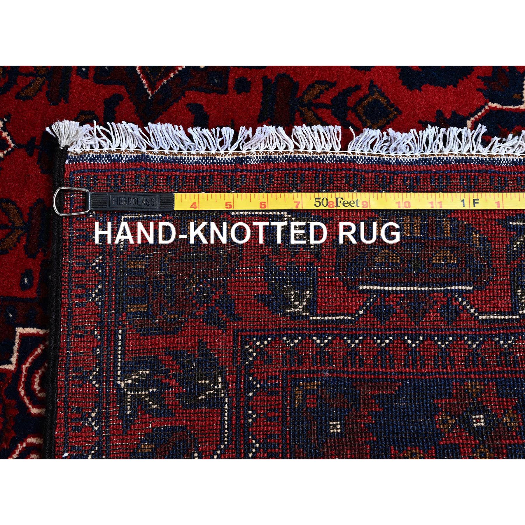 3'10"x5'7" Crimson Red, Afghan Khamyab with Geometric Design, Hand Knotted, Soft and Velvety Wool, Vegetable Dyes, Oriental Rug HR676 - Image 7