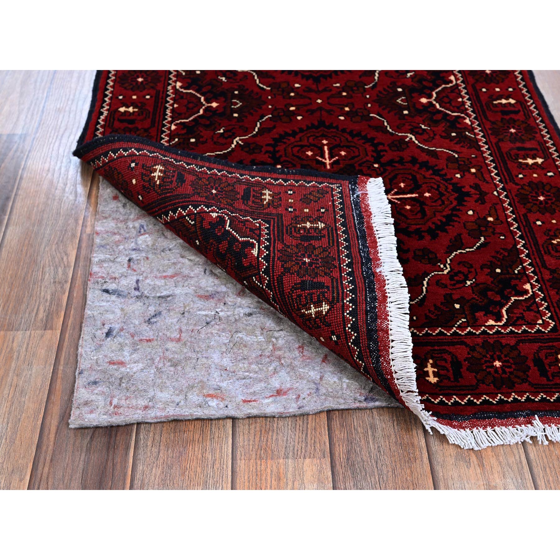 2'4'x5'2" Ruby Red, Afghan Khamyab with Tribal Design, Hand Knotted, Soft and Shiny Wool, Natural Dyes, Short Runner, Oriental Rug HR684 - Image 3