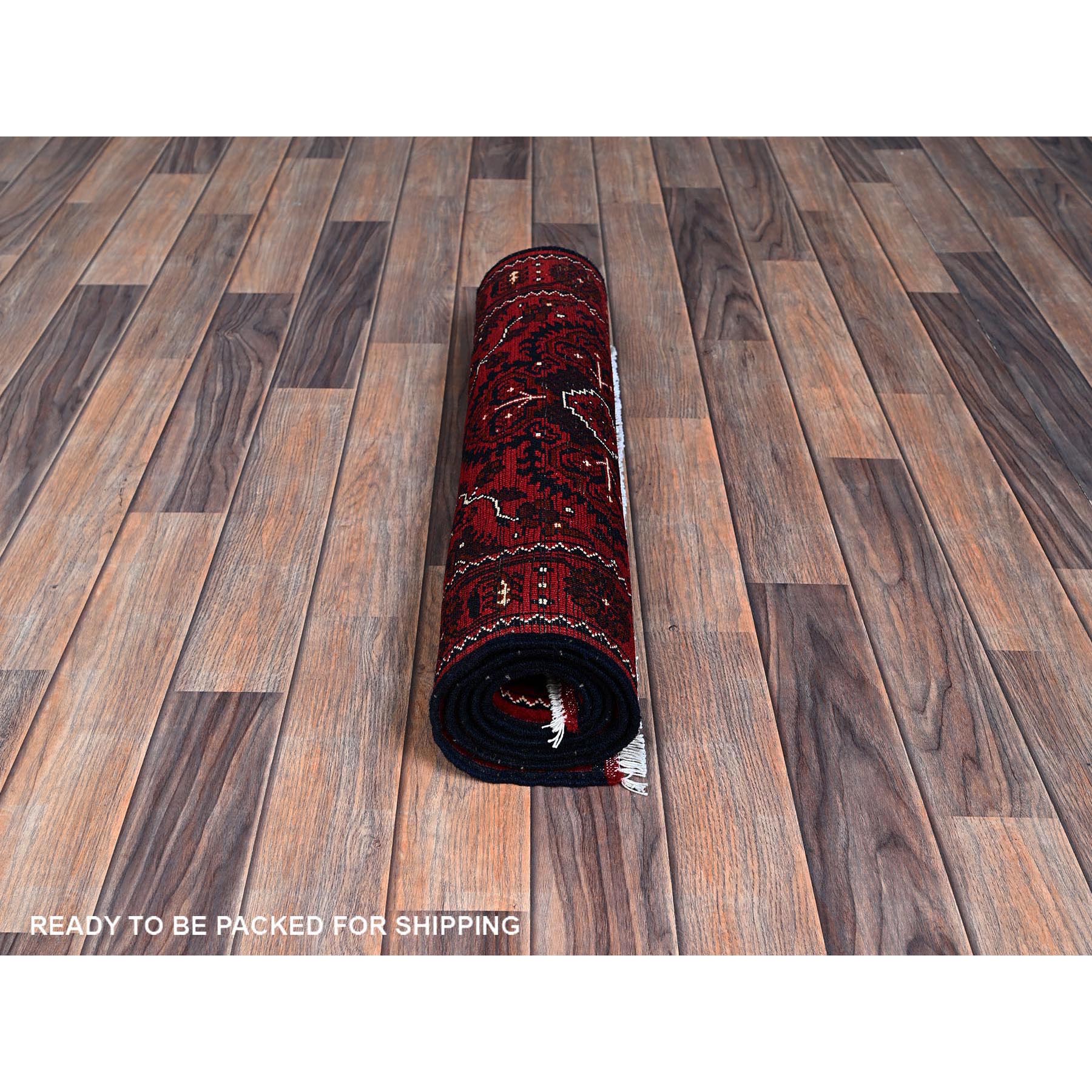 2'4'x5'2" Ruby Red, Afghan Khamyab with Tribal Design, Hand Knotted, Soft and Shiny Wool, Natural Dyes, Short Runner, Oriental Rug HR684 - Image 5