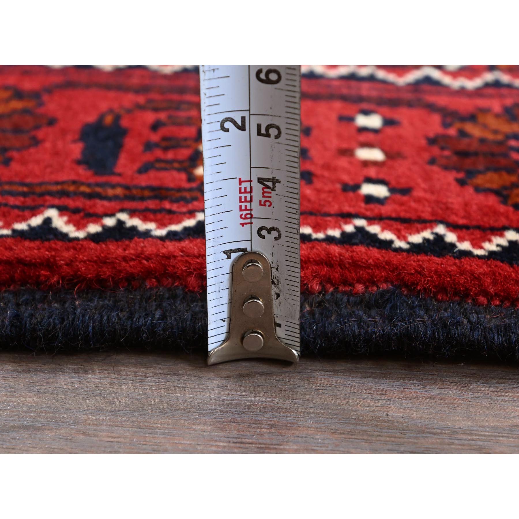 2'4'x5'2" Ruby Red, Afghan Khamyab with Tribal Design, Hand Knotted, Soft and Shiny Wool, Natural Dyes, Short Runner, Oriental Rug HR684 - Image 6