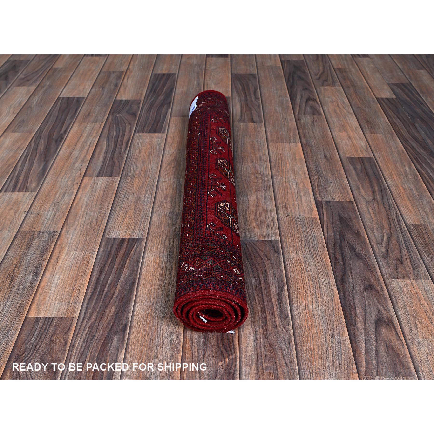 2'9"x4'1" Berry Red, Princess Bokara with Geometric Medallions Design, Vegetable Dyes, Soft and Shiny Wool, Hand Knotted, Mat, Sample, Oriental Rug HR706 - Image 5