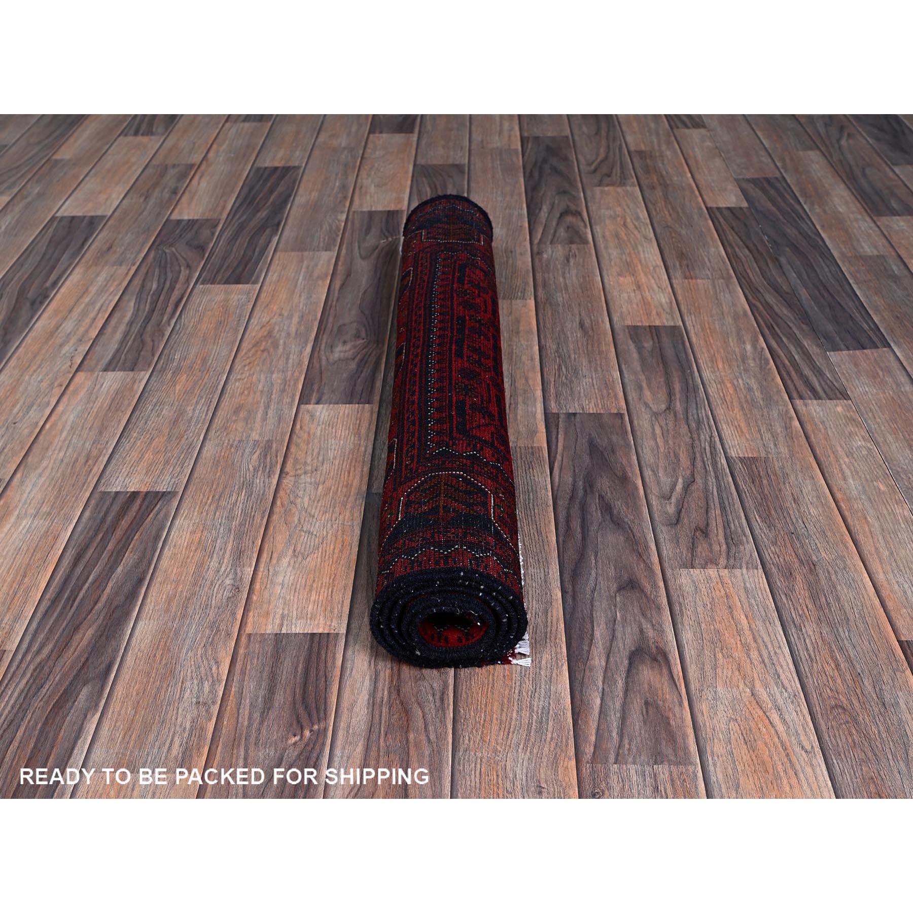 2'7"x4'2" Angels Red, Afghan Khamyab with Tribal Design, Soft and Shiny Wool, Vegetable Dyes, Hand Knotted, Mat, Sample, Oriental Rug HR710 - Image 5