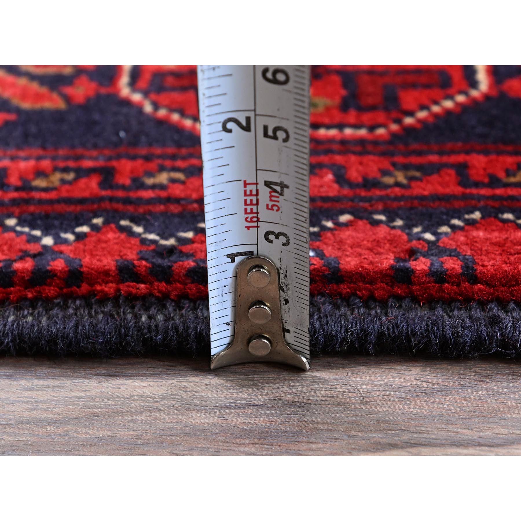 2'7"x4'2" Angels Red, Afghan Khamyab with Tribal Design, Soft and Shiny Wool, Vegetable Dyes, Hand Knotted, Mat, Sample, Oriental Rug HR710 - Image 6