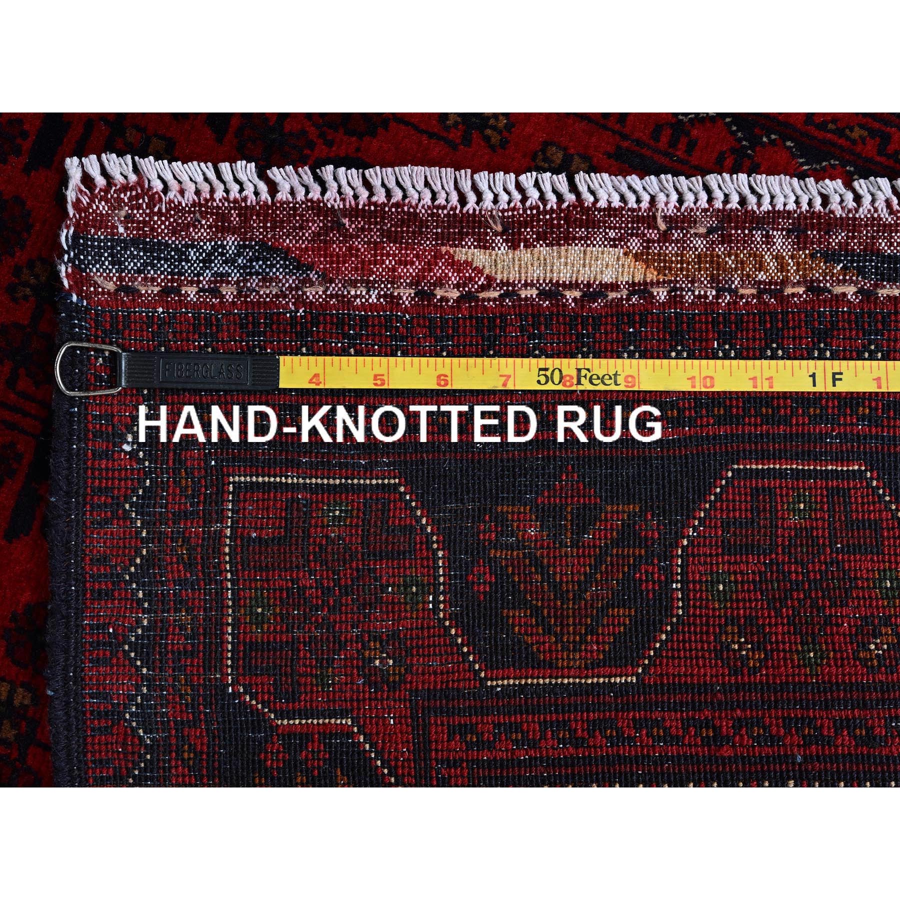 2'7"x4'2" Angels Red, Afghan Khamyab with Tribal Design, Soft and Shiny Wool, Vegetable Dyes, Hand Knotted, Mat, Sample, Oriental Rug HR710 - Image 7