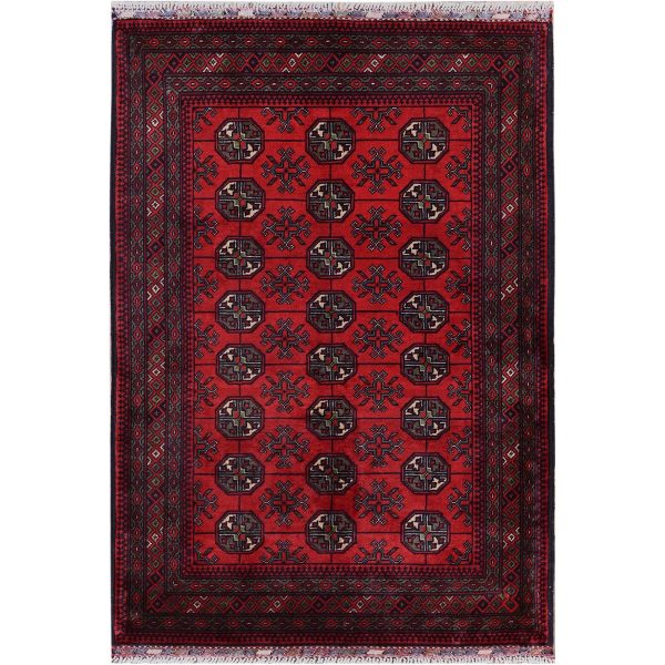 2'9"x4'4" Berry Red, Princess Bokara with Geometric Medallions Design, 100% Wool, Veggie Dyes, Hand Knotted, Mat, Sample, Oriental Rug HR711
