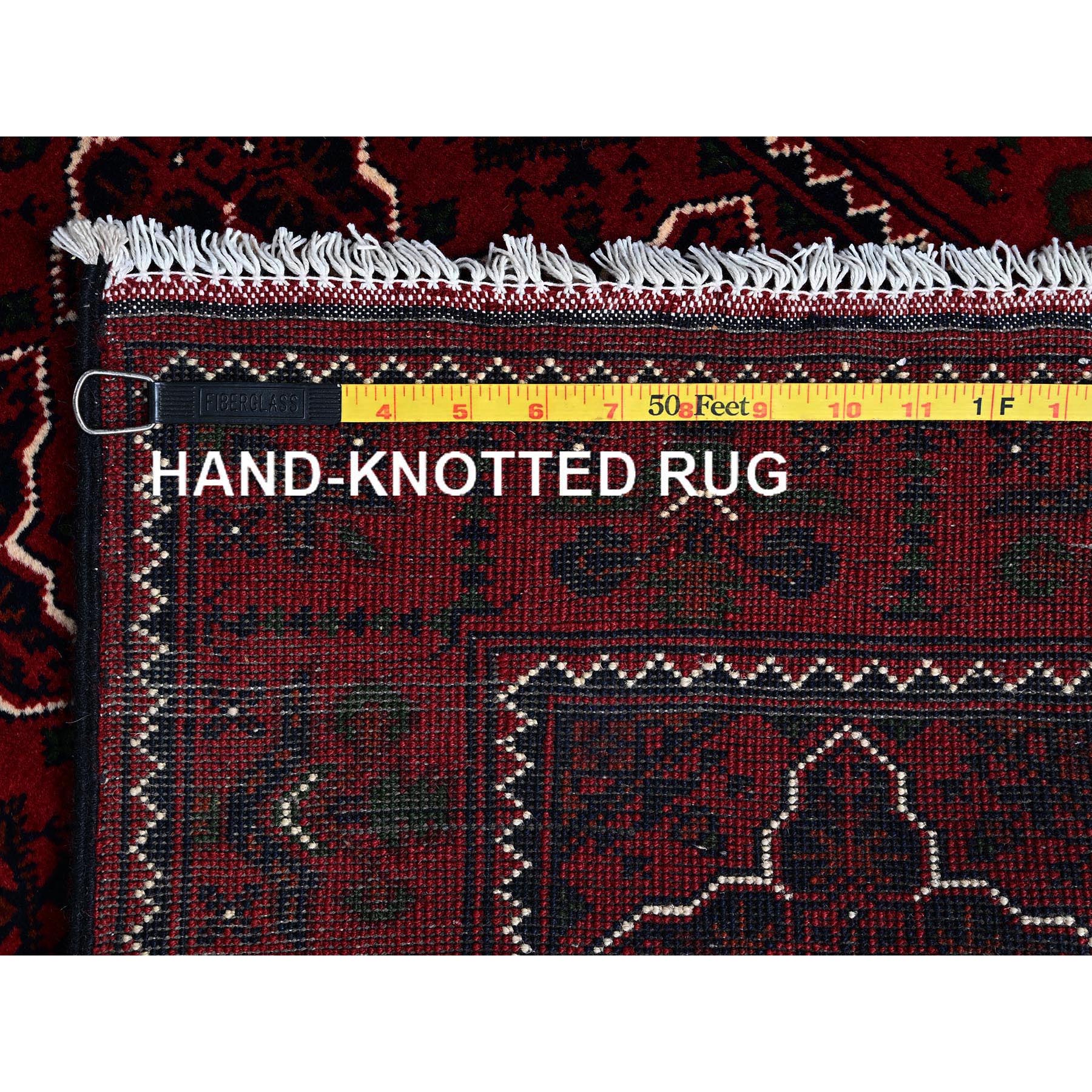 2'3"x4'6" Scarlet Red, Afghan Khamyab with Geometric Pattern, Hand Knotted, Soft and Velvety Wool, Vegetable Dyes, Short Runner, Oriental Rug HR719 - Image 7