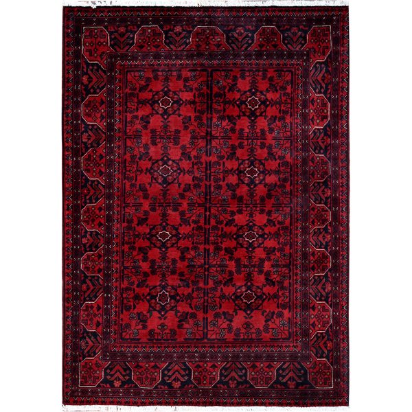 3'5"x4'10" Chili Red, Afghan Khamyab with Tribal Design, Hand Knotted, Soft and Velvety Wool, Vegetable Dyes, Oriental Rug HR730
