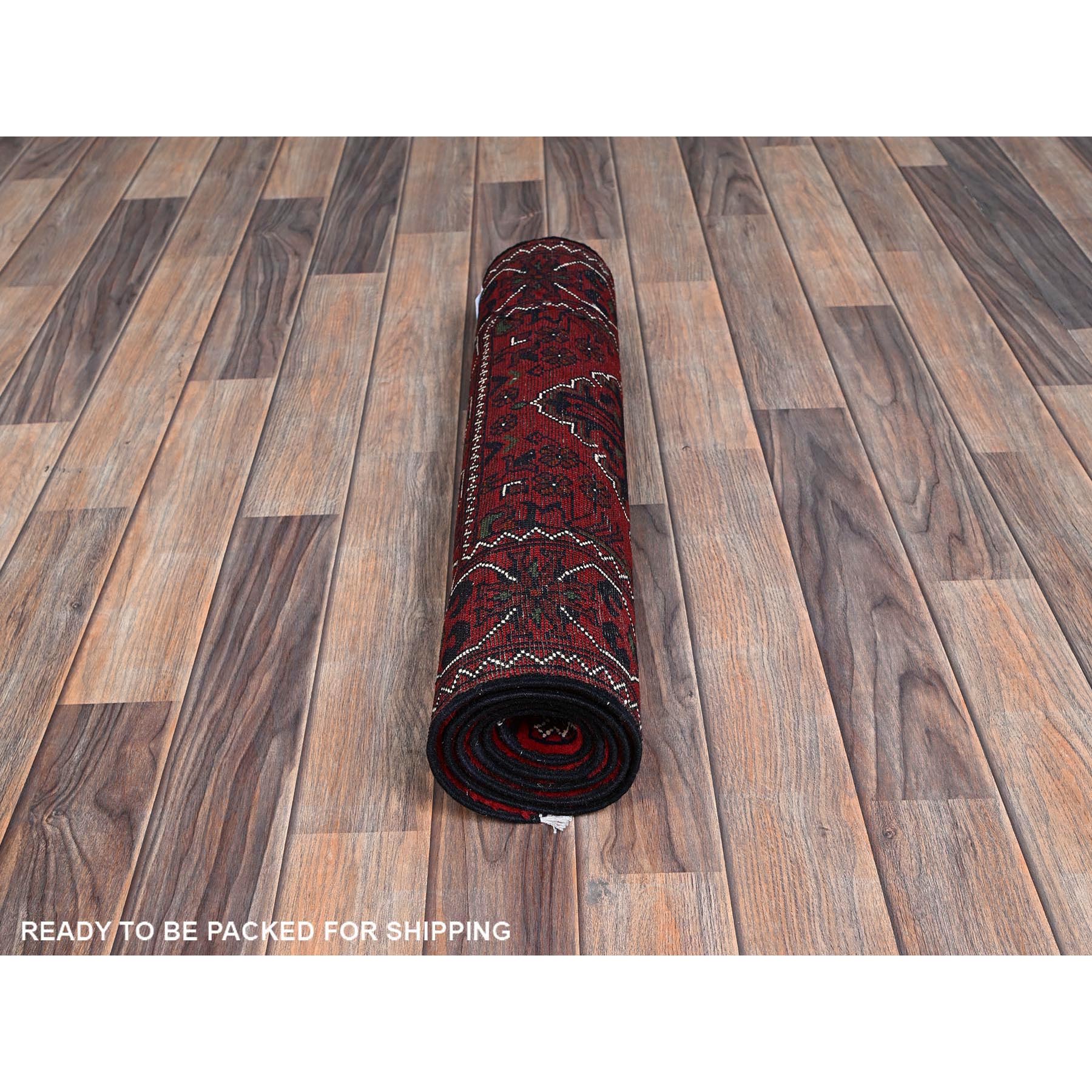 2'3"x5' Crimson Red, Afghan Khamyab with Geometric Medallions Design, Hand Knotted, Soft Wool, Vegetable Dyes, Short & Narrow Runner, Oriental Rug HR736 - Image 5