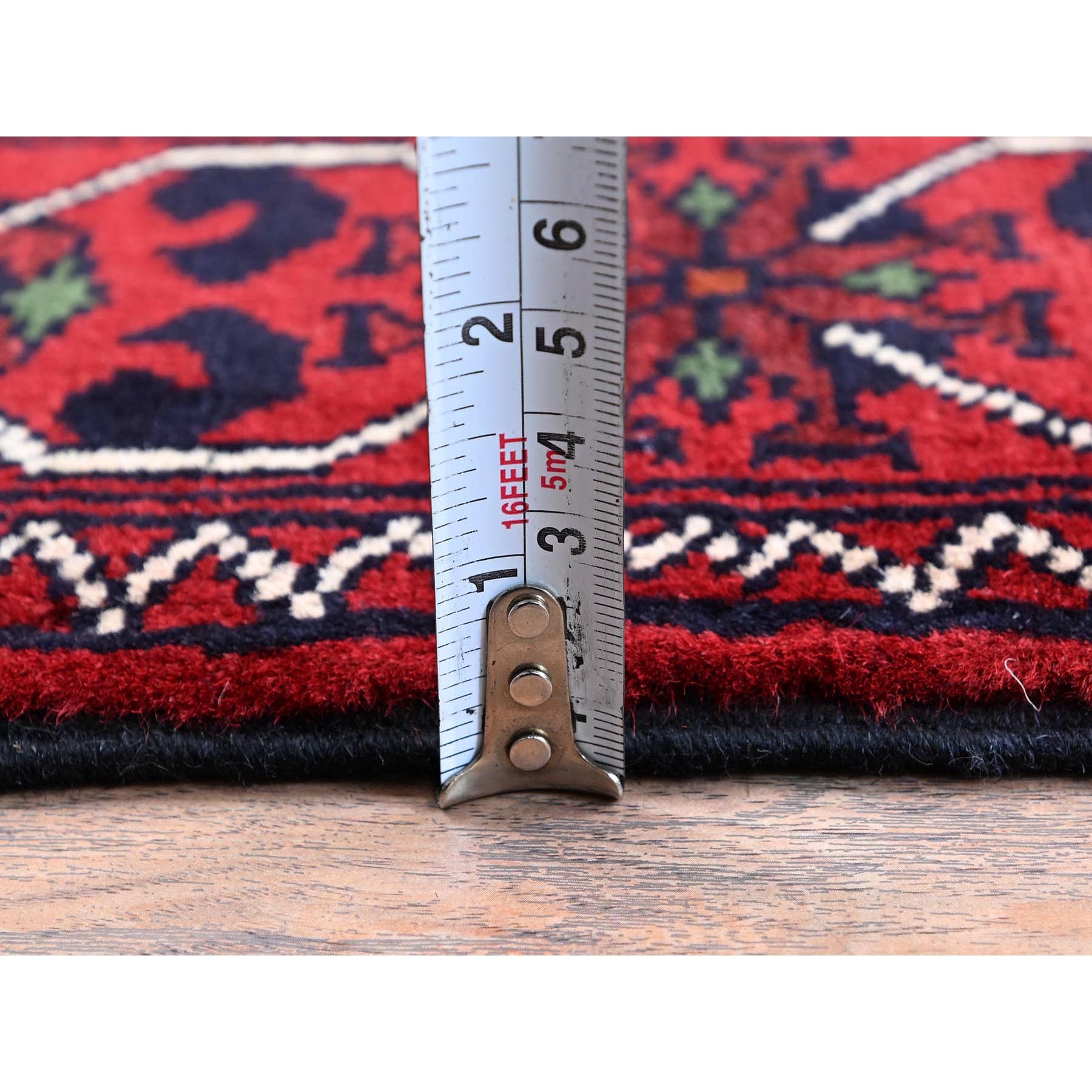 2'3"x5' Crimson Red, Afghan Khamyab with Geometric Medallions Design, Hand Knotted, Soft Wool, Vegetable Dyes, Short & Narrow Runner, Oriental Rug HR736 - Image 6