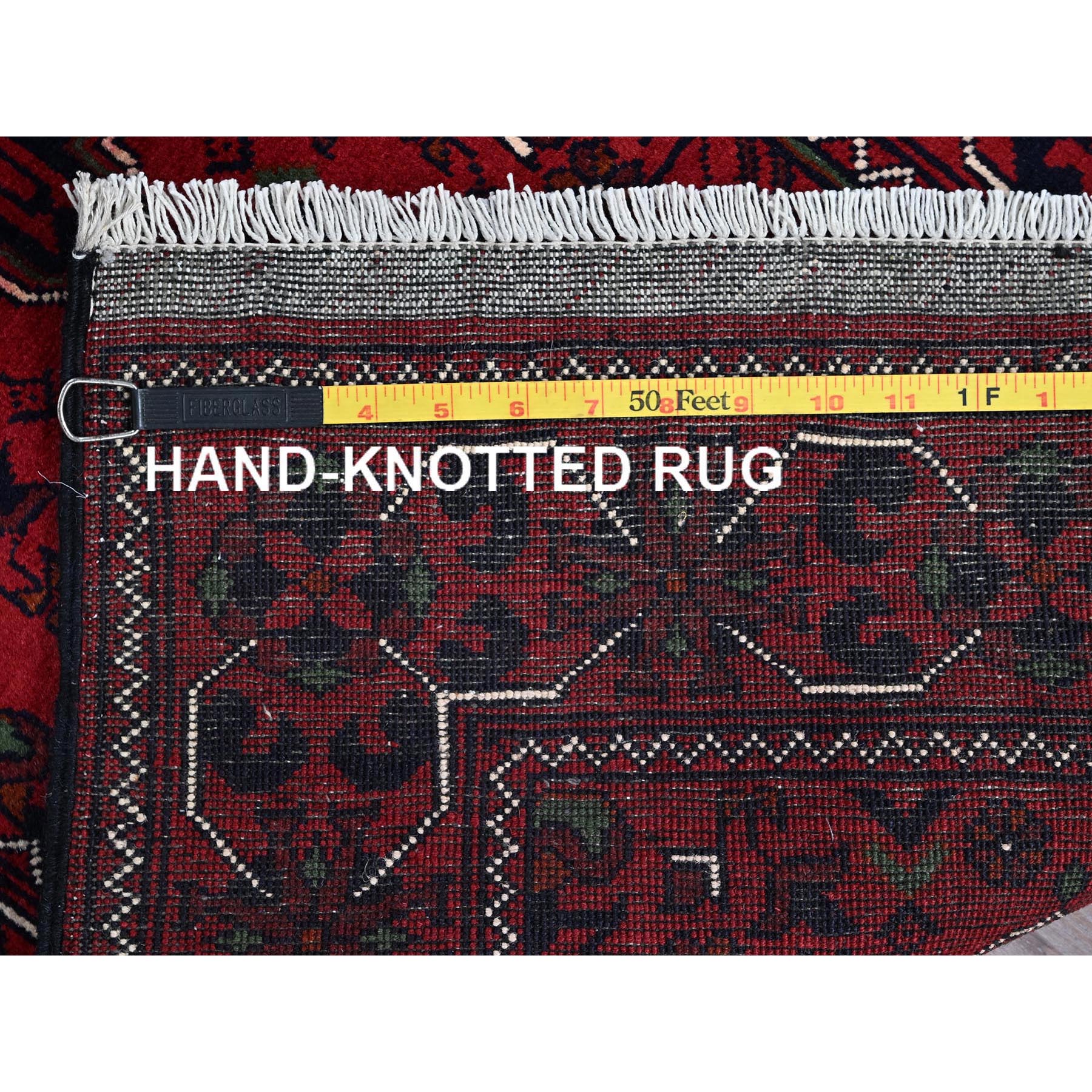 2'3"x5' Crimson Red, Afghan Khamyab with Geometric Medallions Design, Hand Knotted, Soft Wool, Vegetable Dyes, Short & Narrow Runner, Oriental Rug HR736 - Image 7