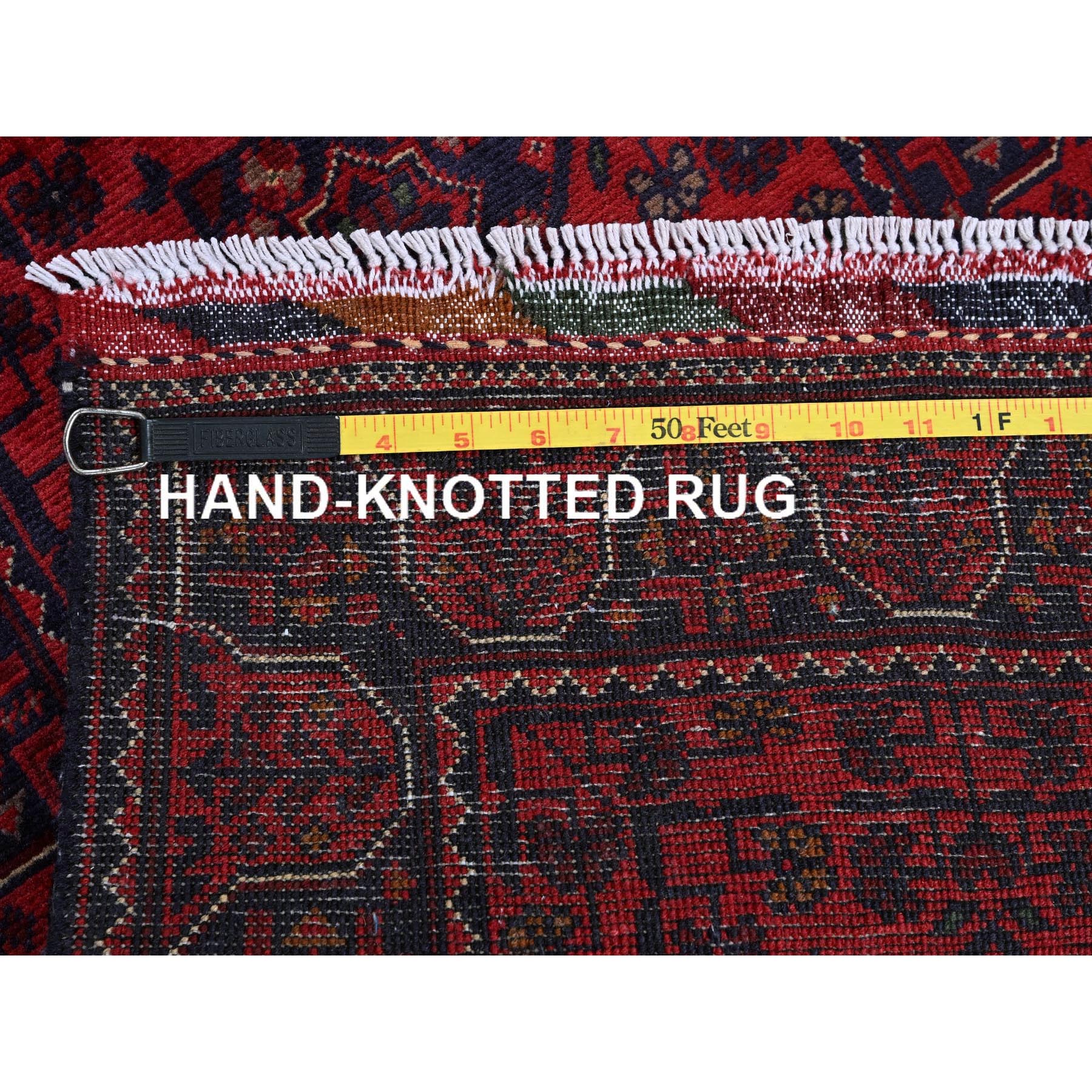 1'9"x4'9" Ruby Red, Afghan Khamyab with Geometric Medallions Design, Hand Knotted, Soft and Velvety Wool, Vegetable Dyes, Short and Narrow Runner, Oriental Rug HR753 - Image 7