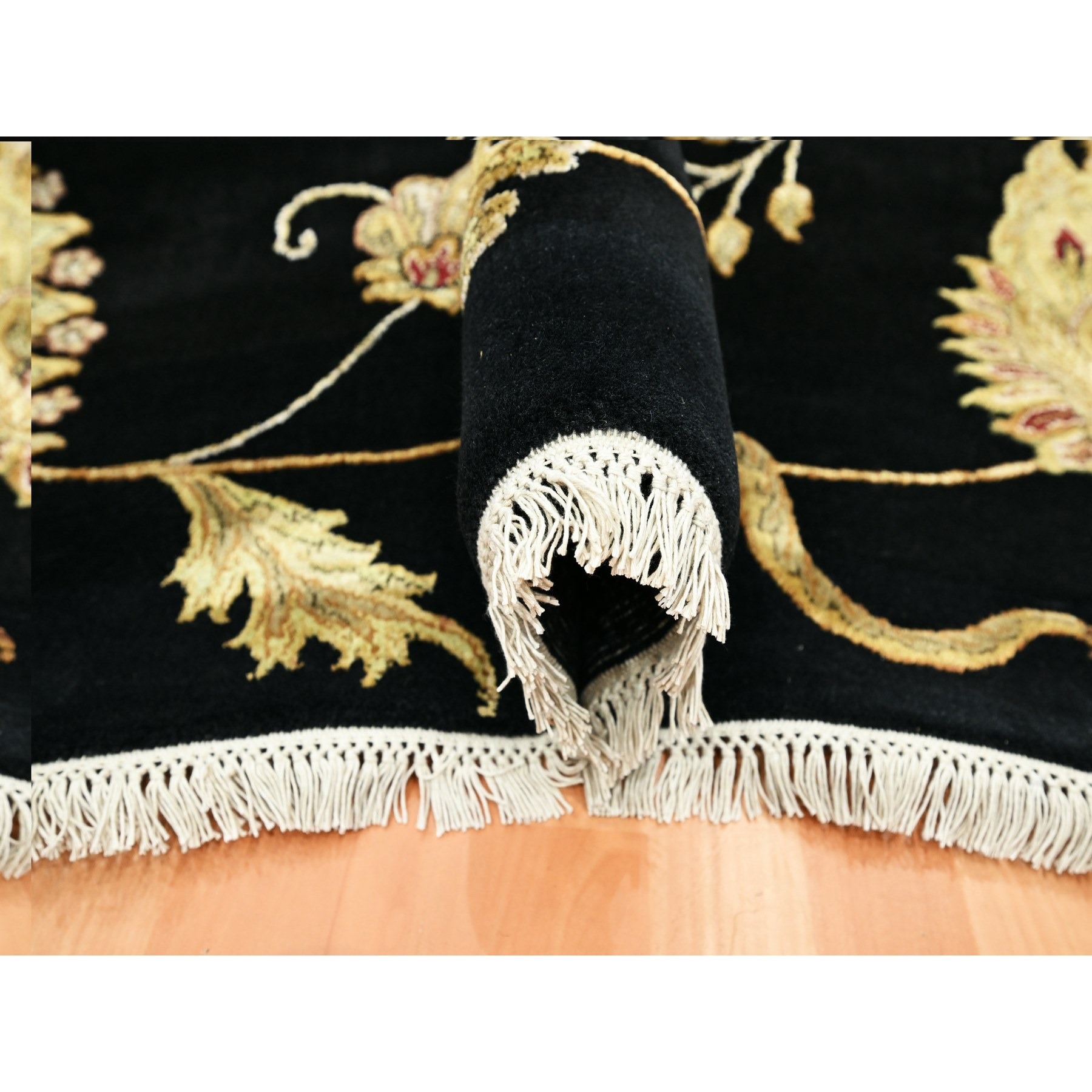 8'2'x10' Onyx Black, Borderless Botanical Design, Half Wool and Half Silk, Densely Woven, Soft Pile, Hand Knotted, Oriental Rug HR75580 - Image 5