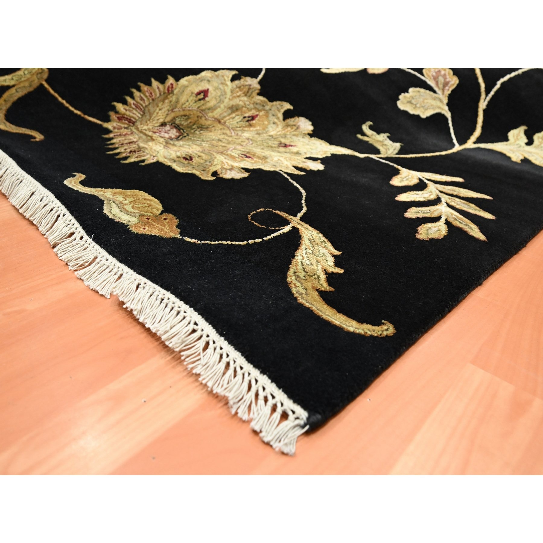 8'2'x10' Onyx Black, Borderless Botanical Design, Half Wool and Half Silk, Densely Woven, Soft Pile, Hand Knotted, Oriental Rug HR75580 - Image 6