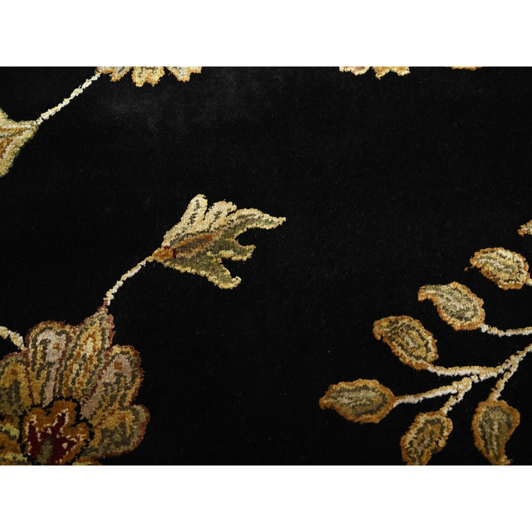 8'2'x10' Onyx Black, Borderless Botanical Design, Half Wool and Half Silk, Densely Woven, Soft Pile, Hand Knotted, Oriental Rug HR75580 - Image 8