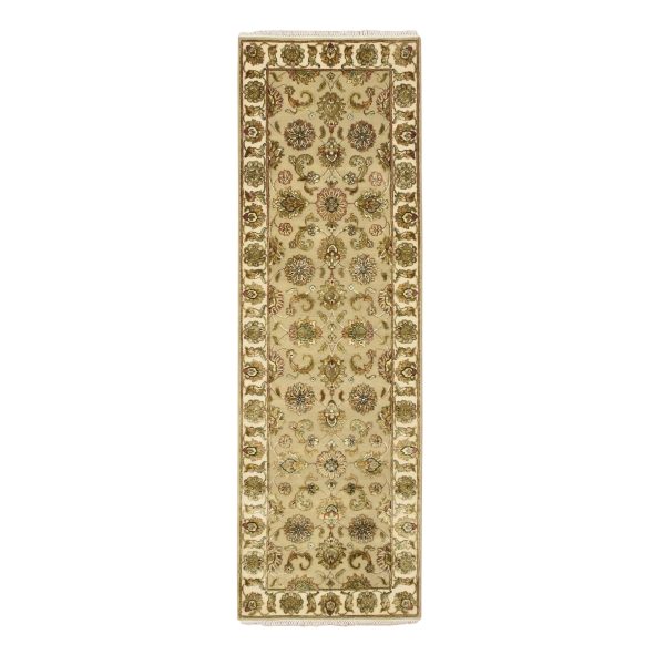 2'6"x8' Dark Vanilla Brown, Rajasthan with All Over Leaf Design, Hand Knotted, Wool and Silk, Soft Pile, Thick and Plush, Runner, Oriental Rug HR75615